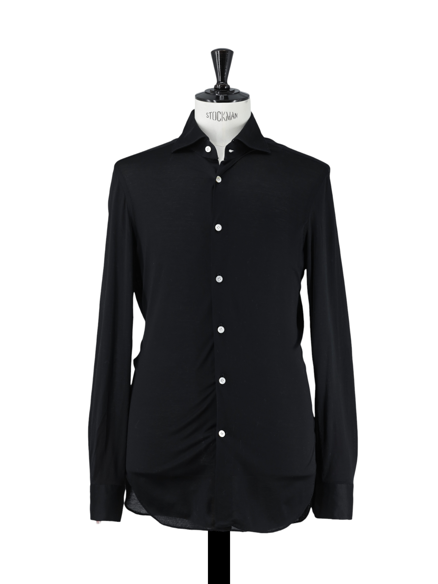Kiton Black Jersey-Knitted Cotton Shirt