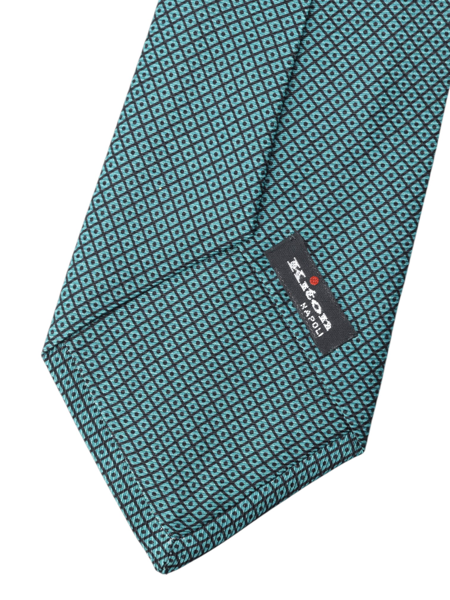 Kiton 5-Fold Teal Green Silk Micro-Pattern Self-Tipped Tie