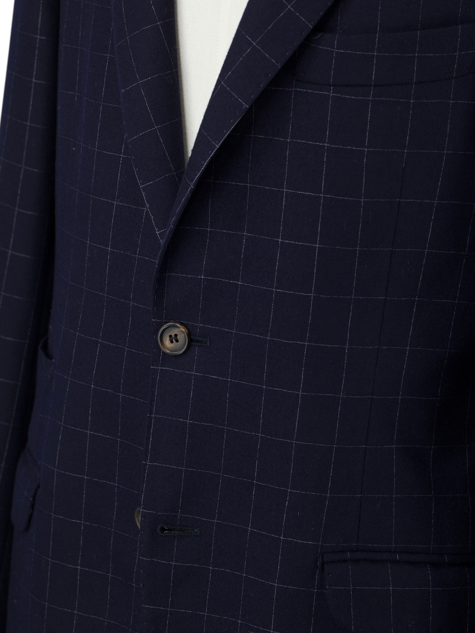 Brunello Cucinelli Navy Vintage Wool & Cashmere Windowpane Jacket