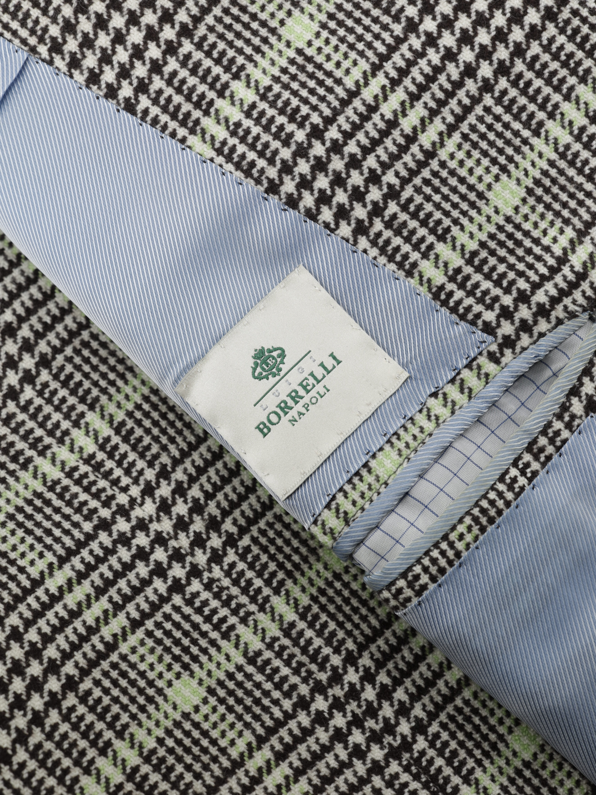 Luigi Borrelli Grey & Light Green Pure Cashmere Prince of Wales Jacket