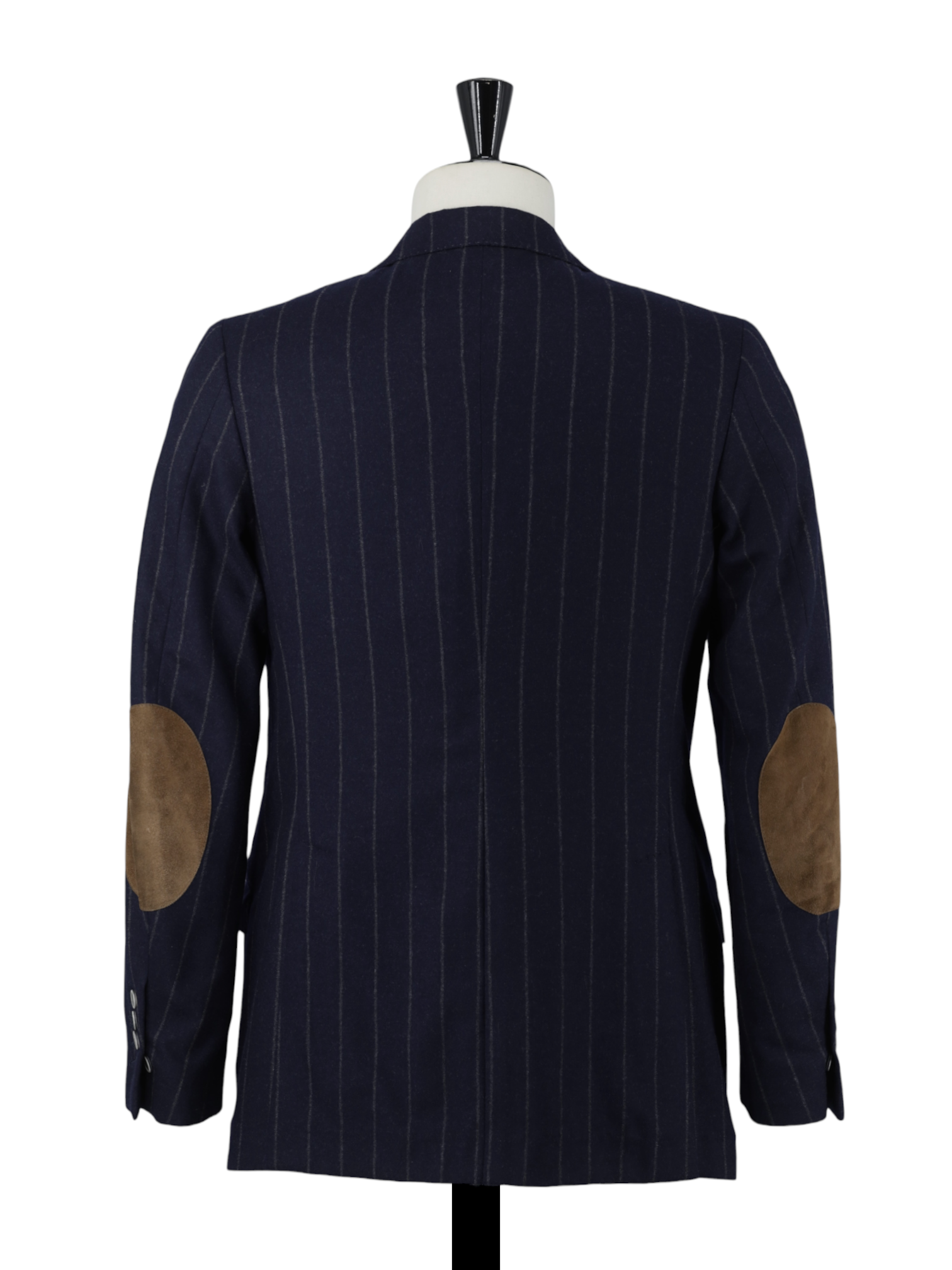 Brunello Cucinelli Navy Wool & Cashmere Elbow-Patch Chalkstripe Jacket
