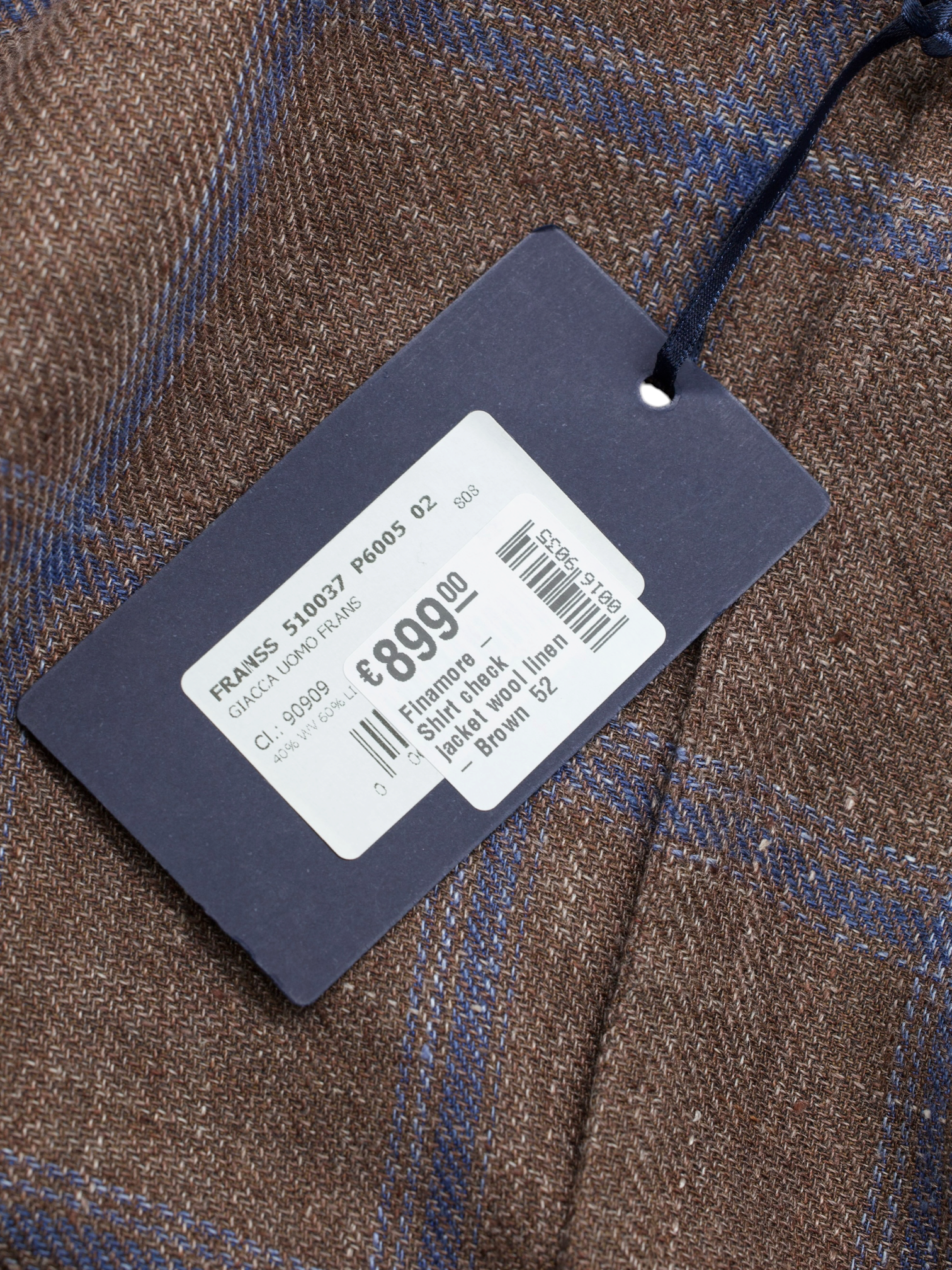 Finamore Brown & Blue Wool & Linen Checkered Shirt Jacket