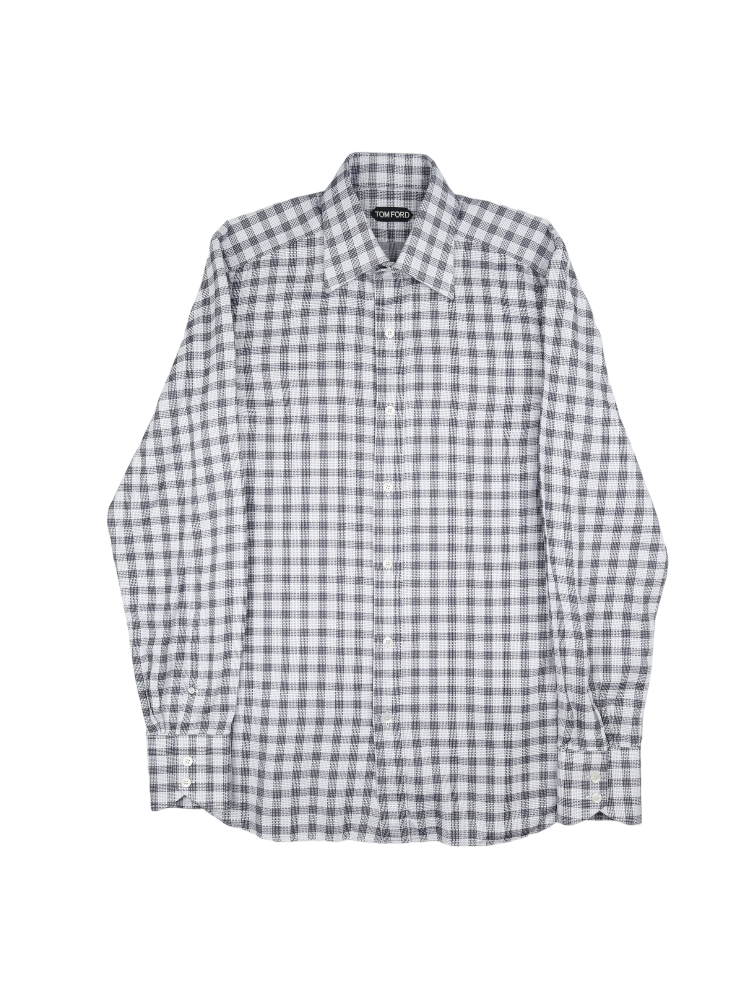 Tom Ford Grey Plain-Weave Check Shirt