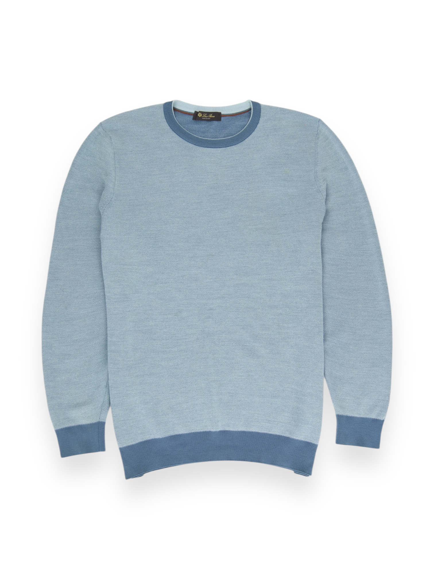 Loro Piana Turquoise Wool & Cashmere Micro-Pattern Roundneck