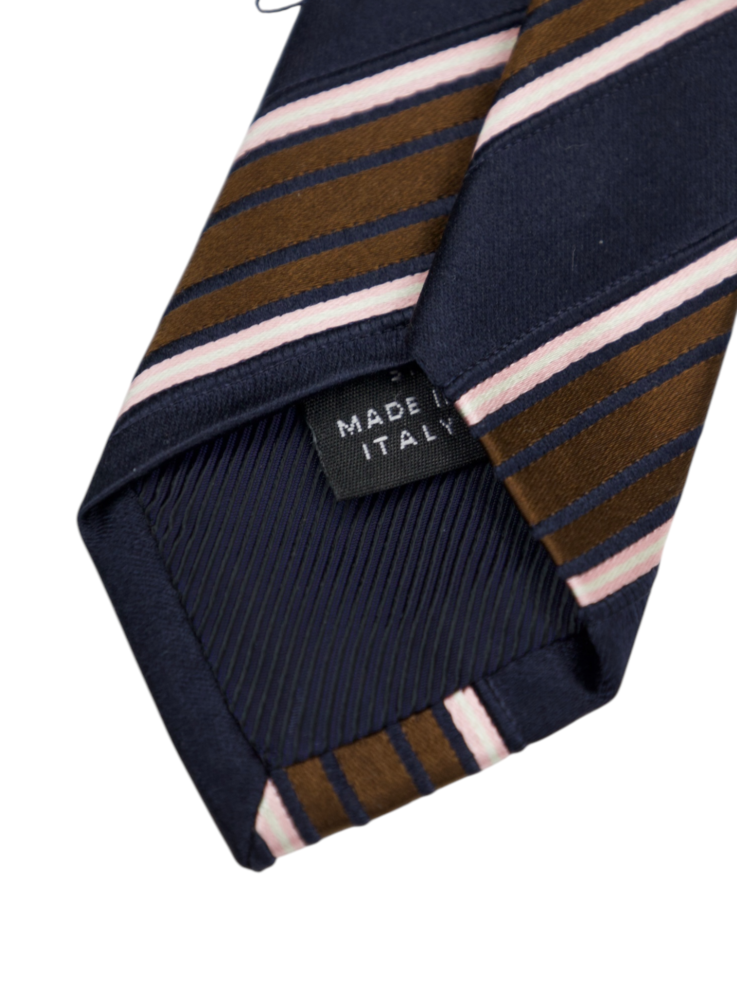 Luigi Borrelli Navy & Brown 3-Fold Multicolor Club-Stripe Silk Tie