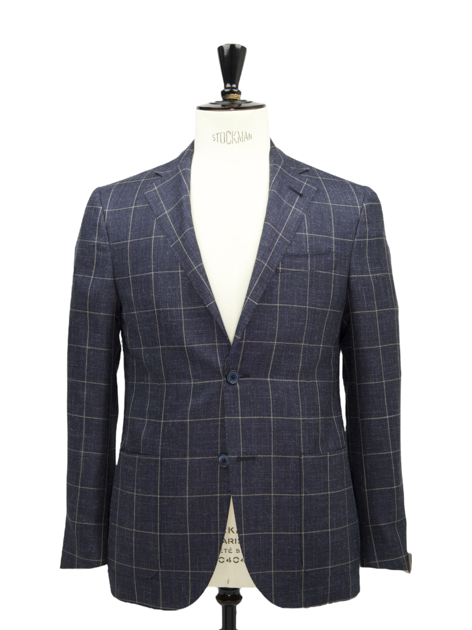 Corneliani Dark Blue Wool, Silk & Linen Windowpane Jacket