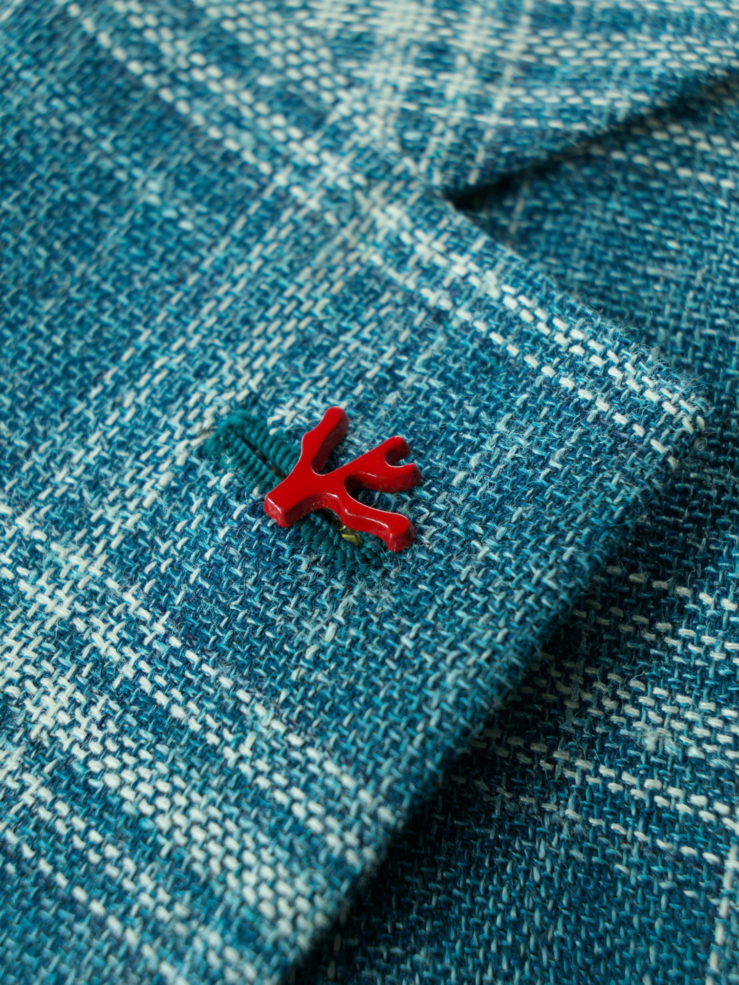 Isaia Turquoise Wool, Silk & Linen "Summer Hopsack" Windowpane Jacket