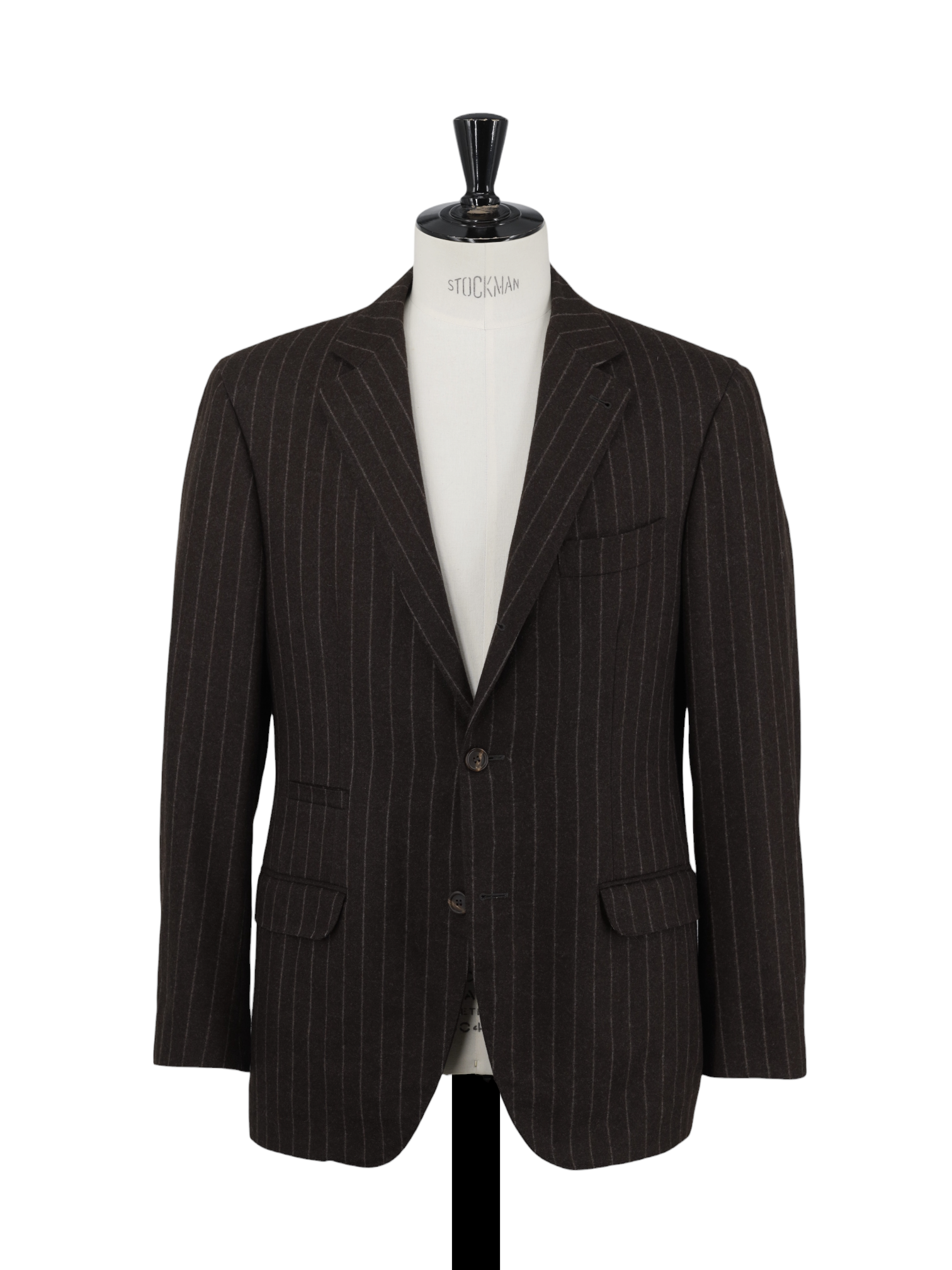 Brunello Cucinelli Chocolate Brown Wool & Cashmere Flannel Chalkstripe Jacket