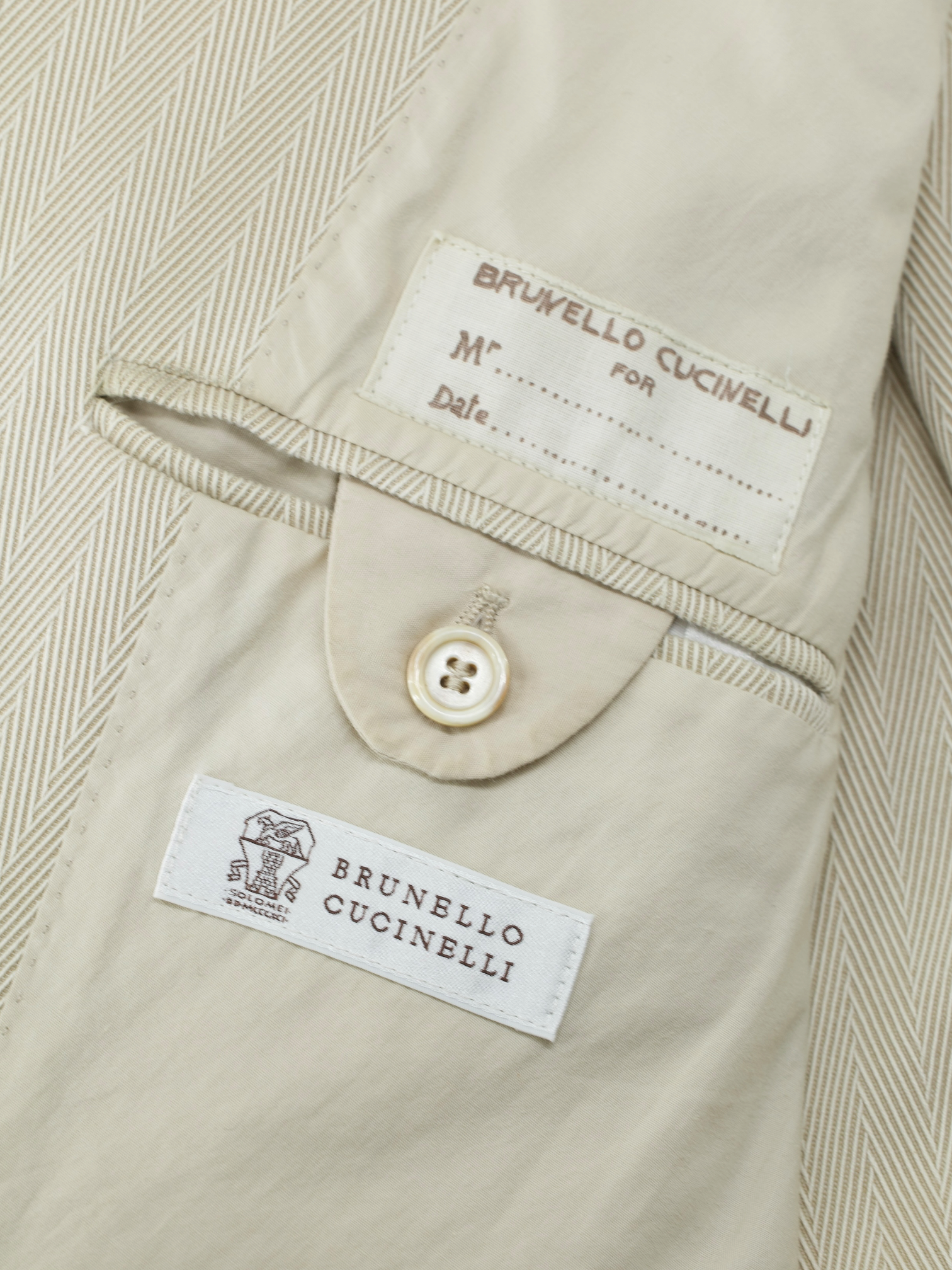 Brunello Cucinelli Sand Pure Cotton Herringbone Jacket