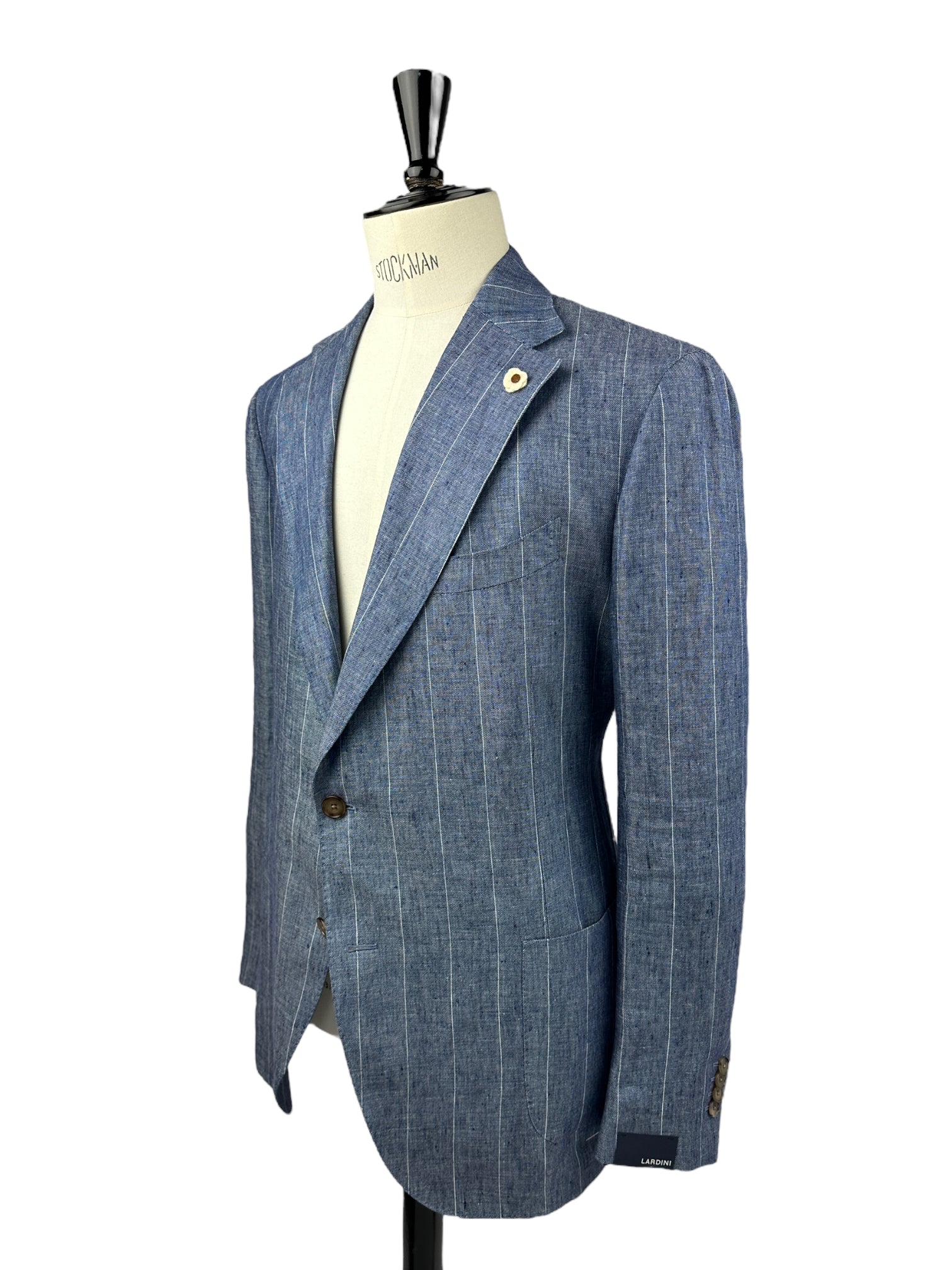 Lardini Denim Blue Linen Pinstripe Jacket