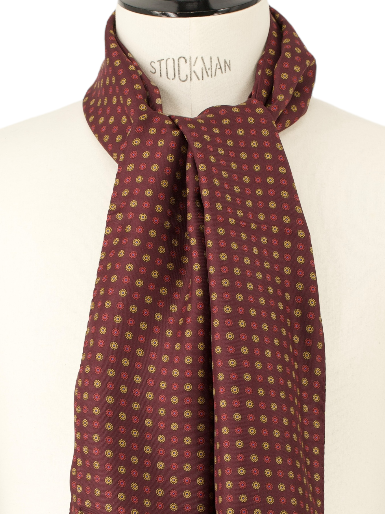 Cesare Attolini Wine Red & Yellow Silk Floral Foulard Scarf