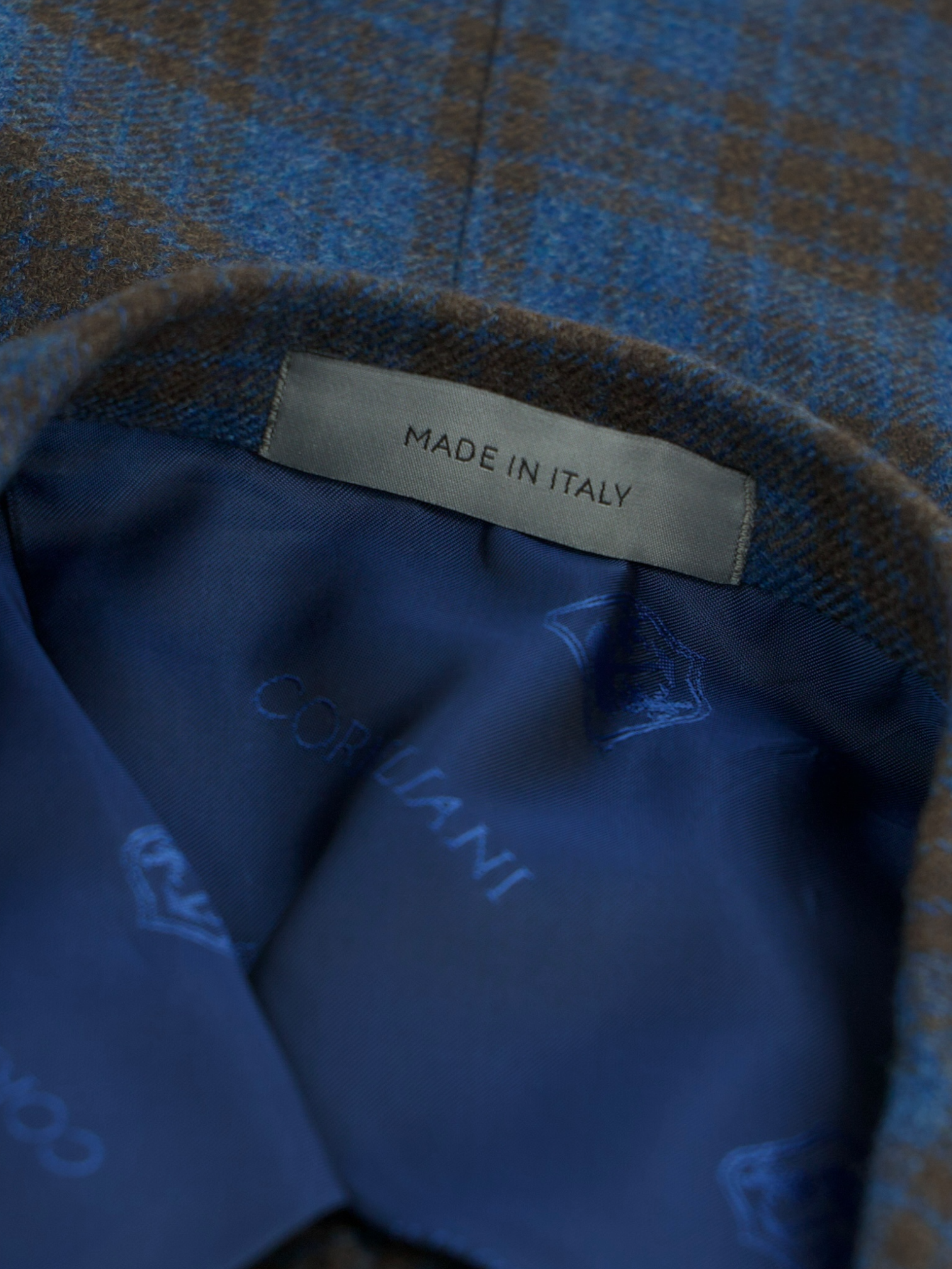 Corneliani Sartoria Azure Blue & Brown Wool-Cashmere Check Jacket
