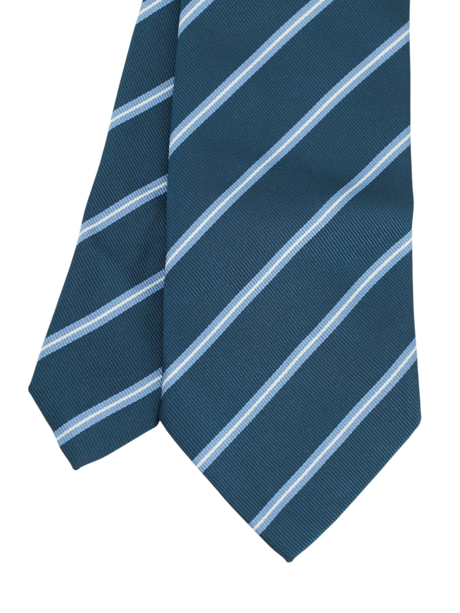 E.Marinella Petrol & White Silk Club Stripe Tie