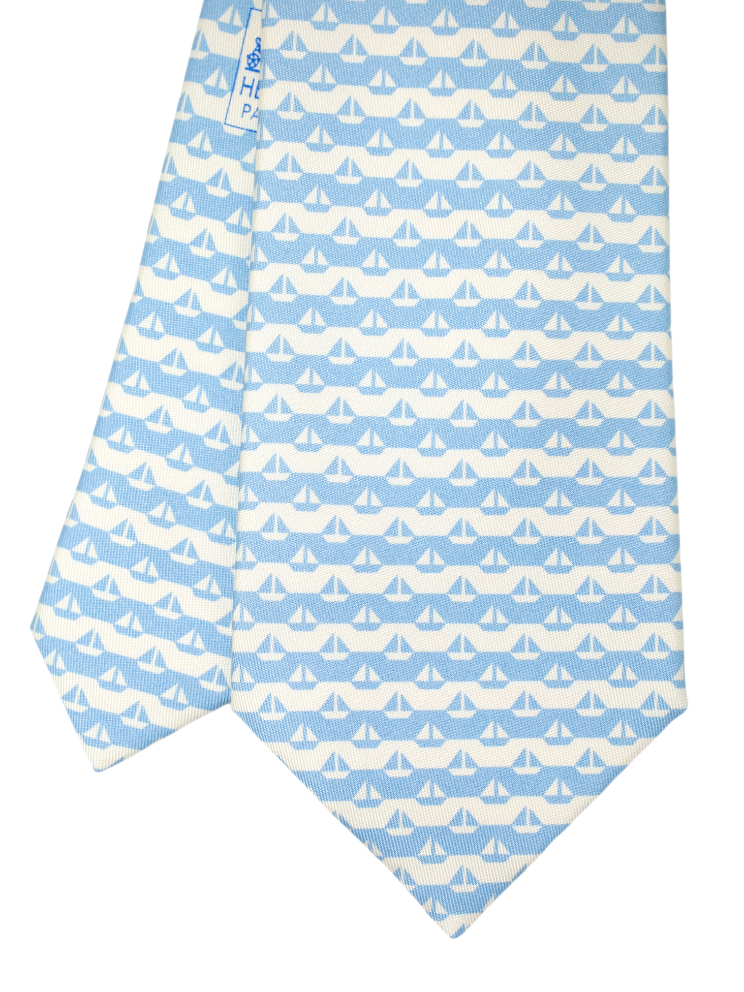 Hermès x ING Private-Banking Ecru & Light Blue Silk Sailing Boat-Pattern Tie