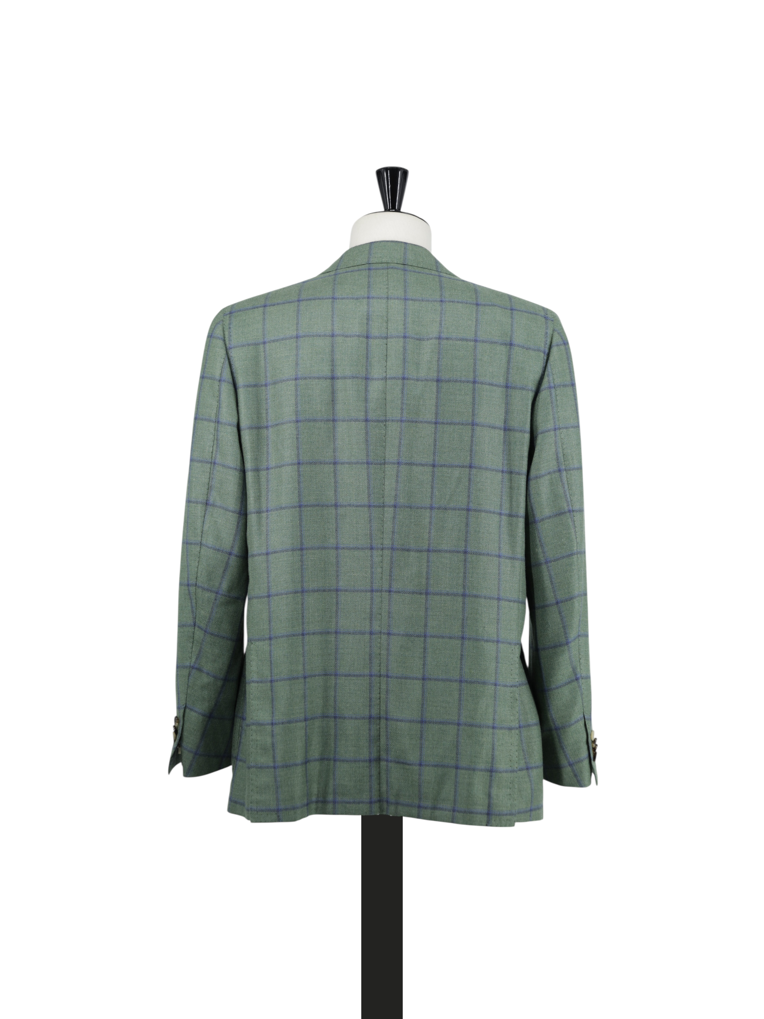 Cesare Attolini Light Green & Blue Cashmere Silk Blend Windowpane Jacket