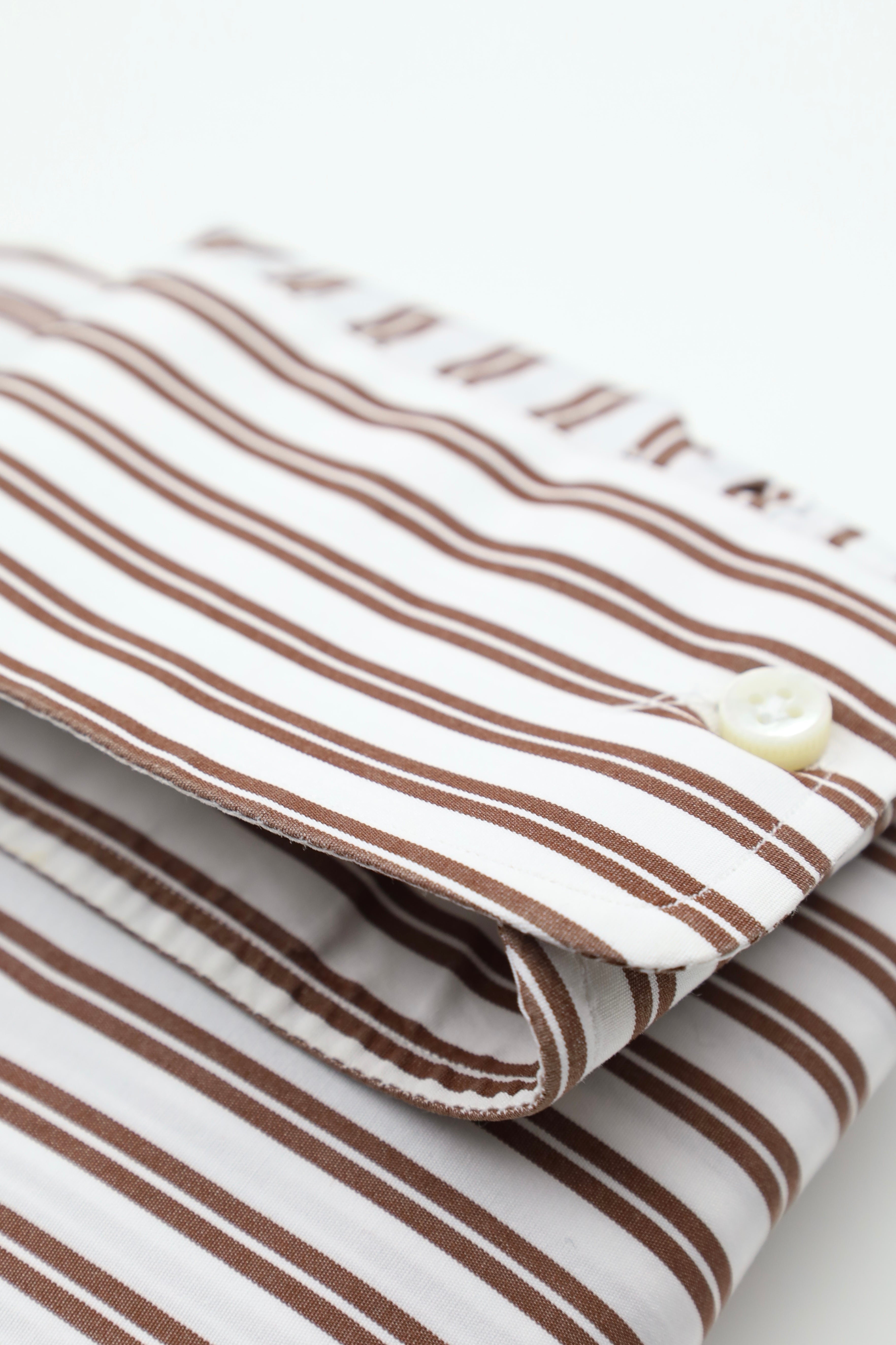 Luigi Borrelli White & Brown Cotton Stripe Shirt