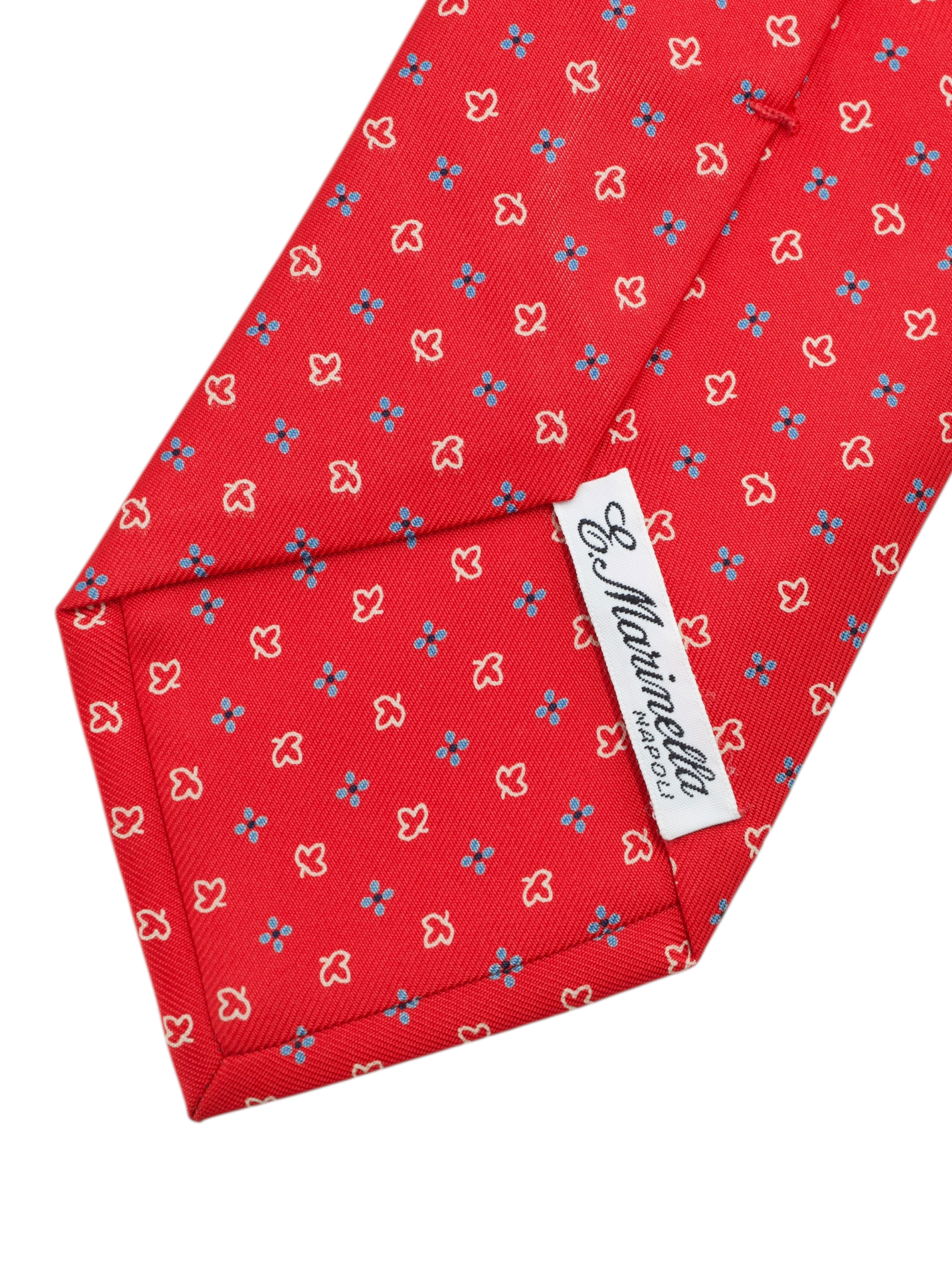 E.Marinella 3-Fold Bright Red & Light Blue Silk Floral Pattern Tie