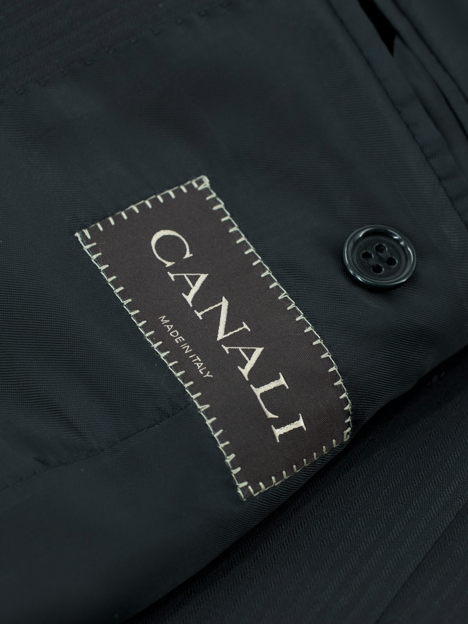 Canali Black Extrafine Wool Shadow Pinstripe Jacquet