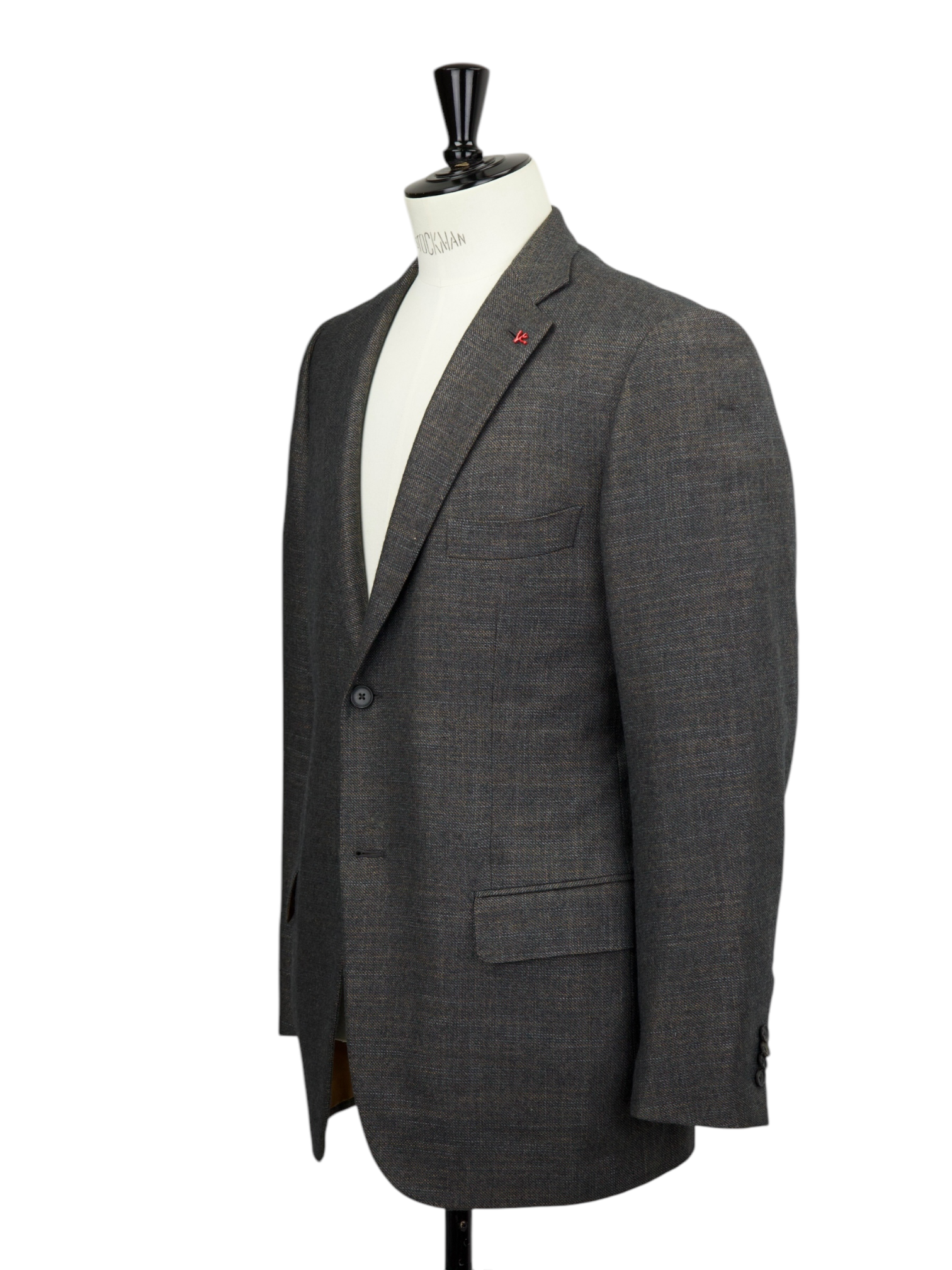 Isaia Dark Taupe Cashmere & Silk Micro-Pattern Jacket