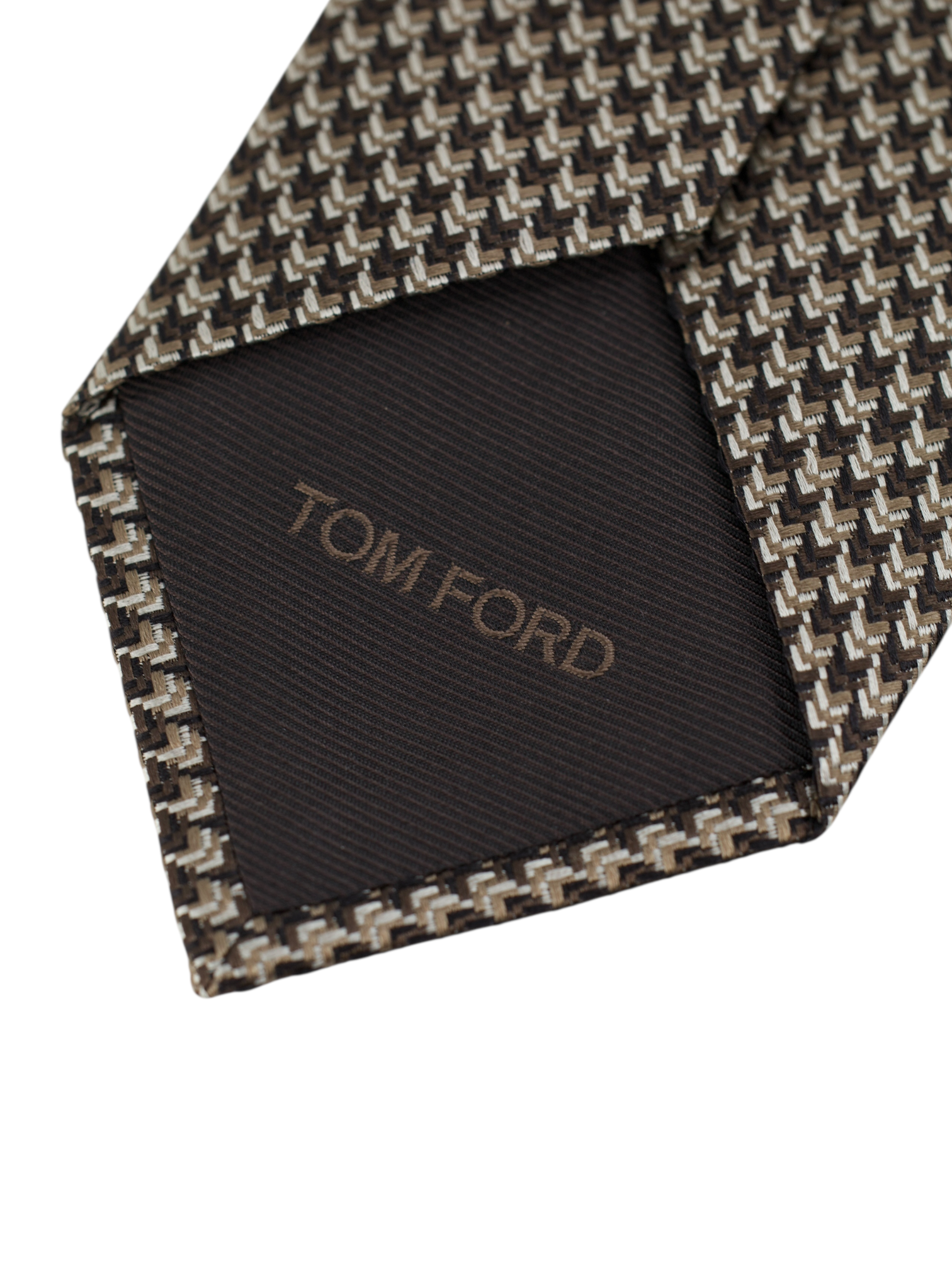Tom Ford Brown & Ecru Silk Geometric Pattern Tie
