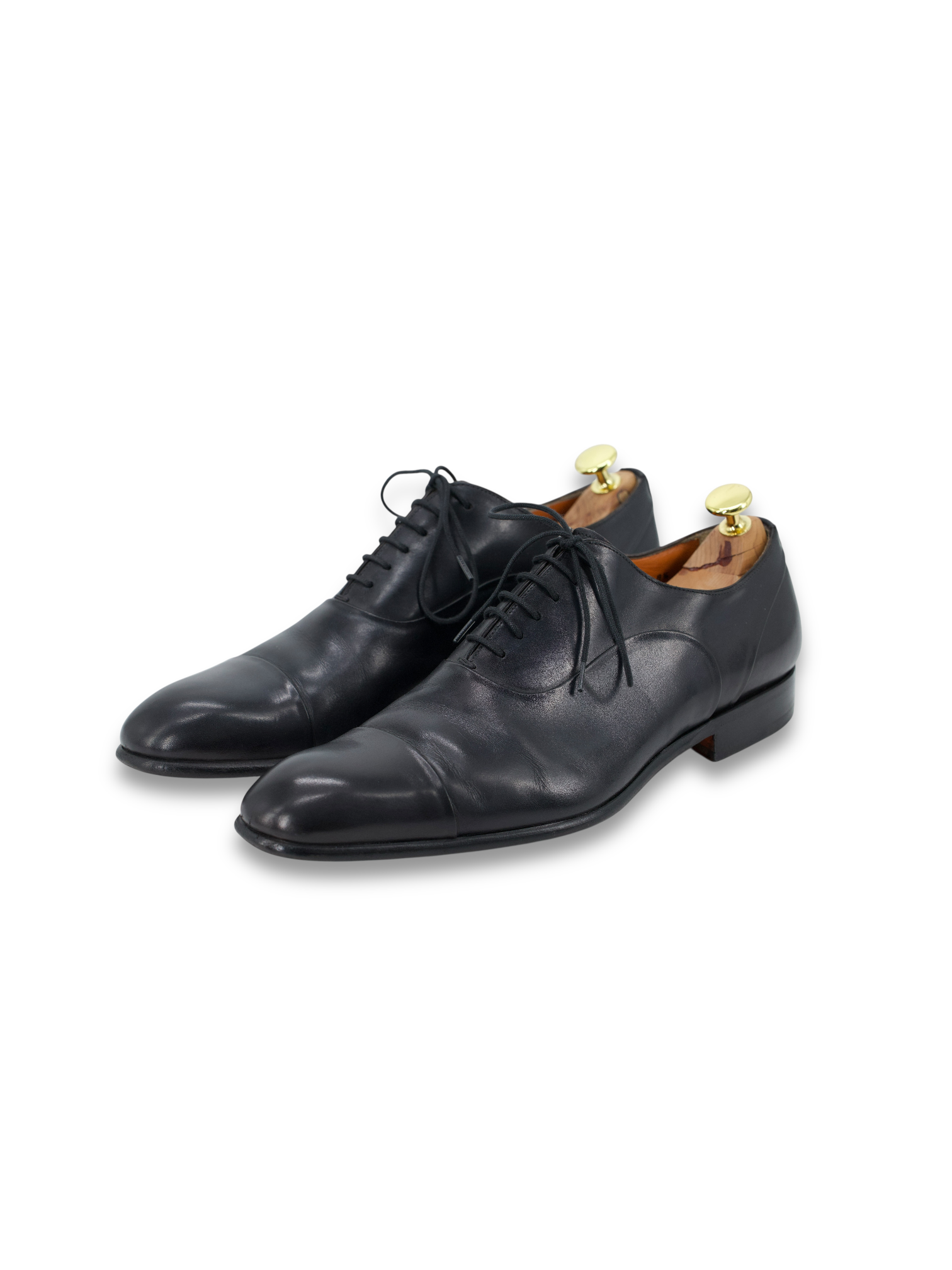 Santoni Black Handgrade Calfleather Captoe Oxford Lace-ups