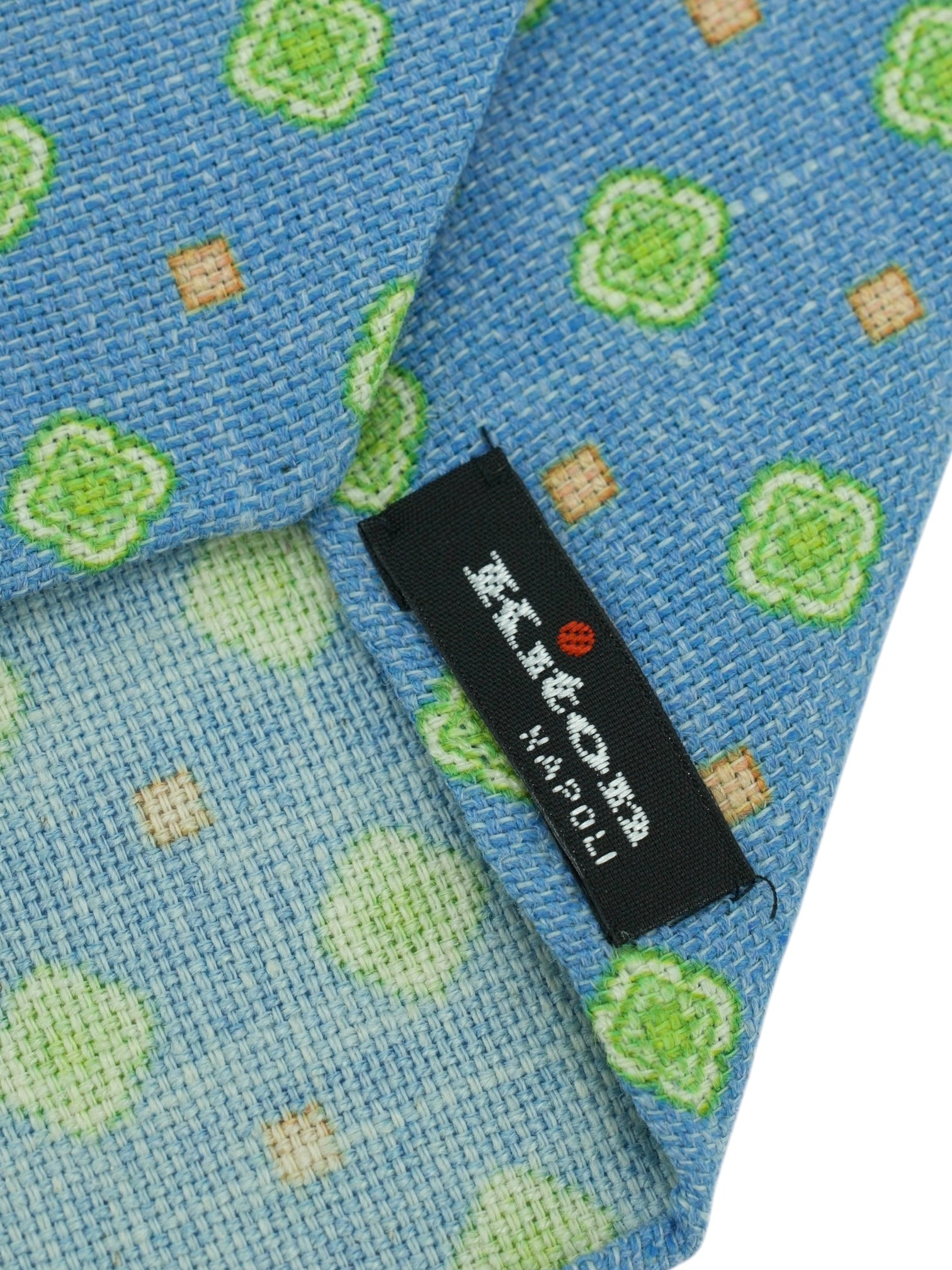 Kiton 5-Fold Light Blue & Green Linen, Silk & Cashmere Floral Tie