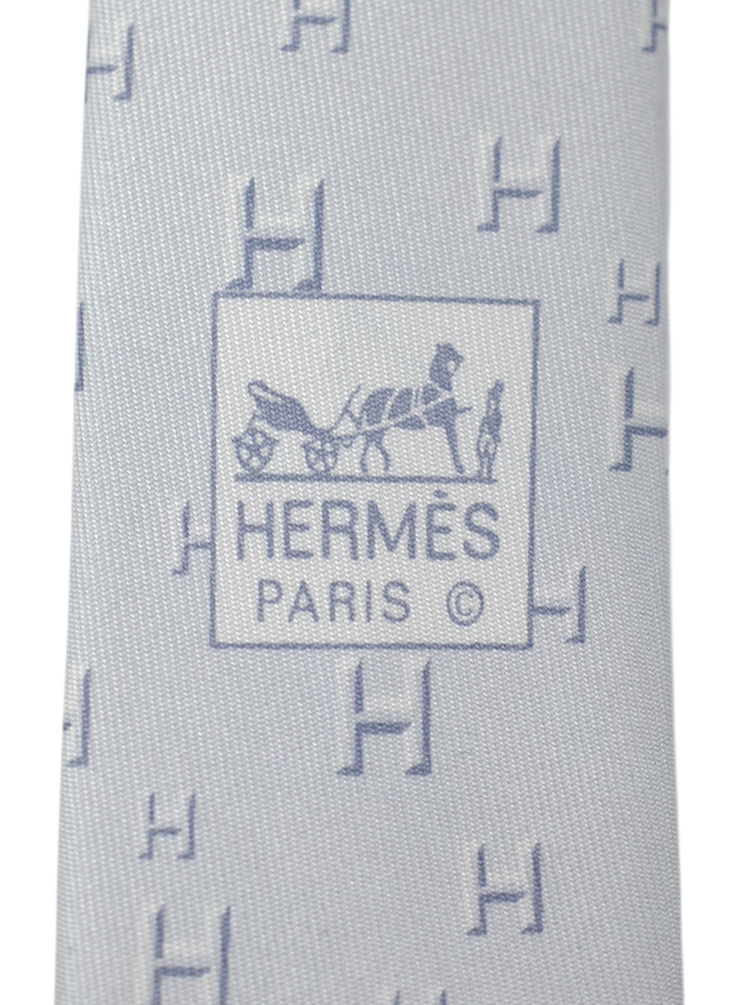 Hermès x ING Private-Banking Light Grey Silk H-Pattern Tie