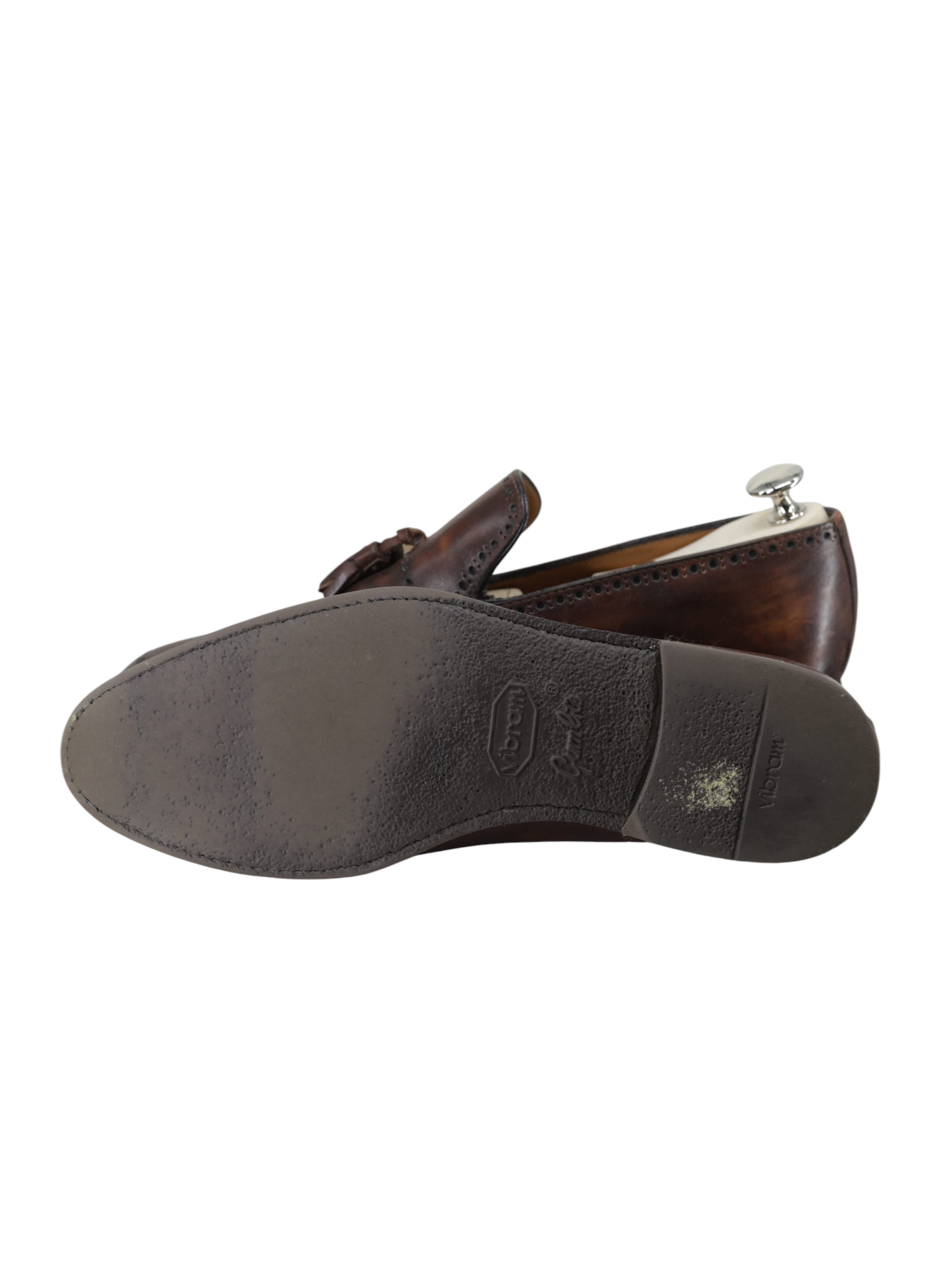Bontoni Dark Brown Museum-Calf Perforated City-Sole Tassel Loafer + Crocodile Belt