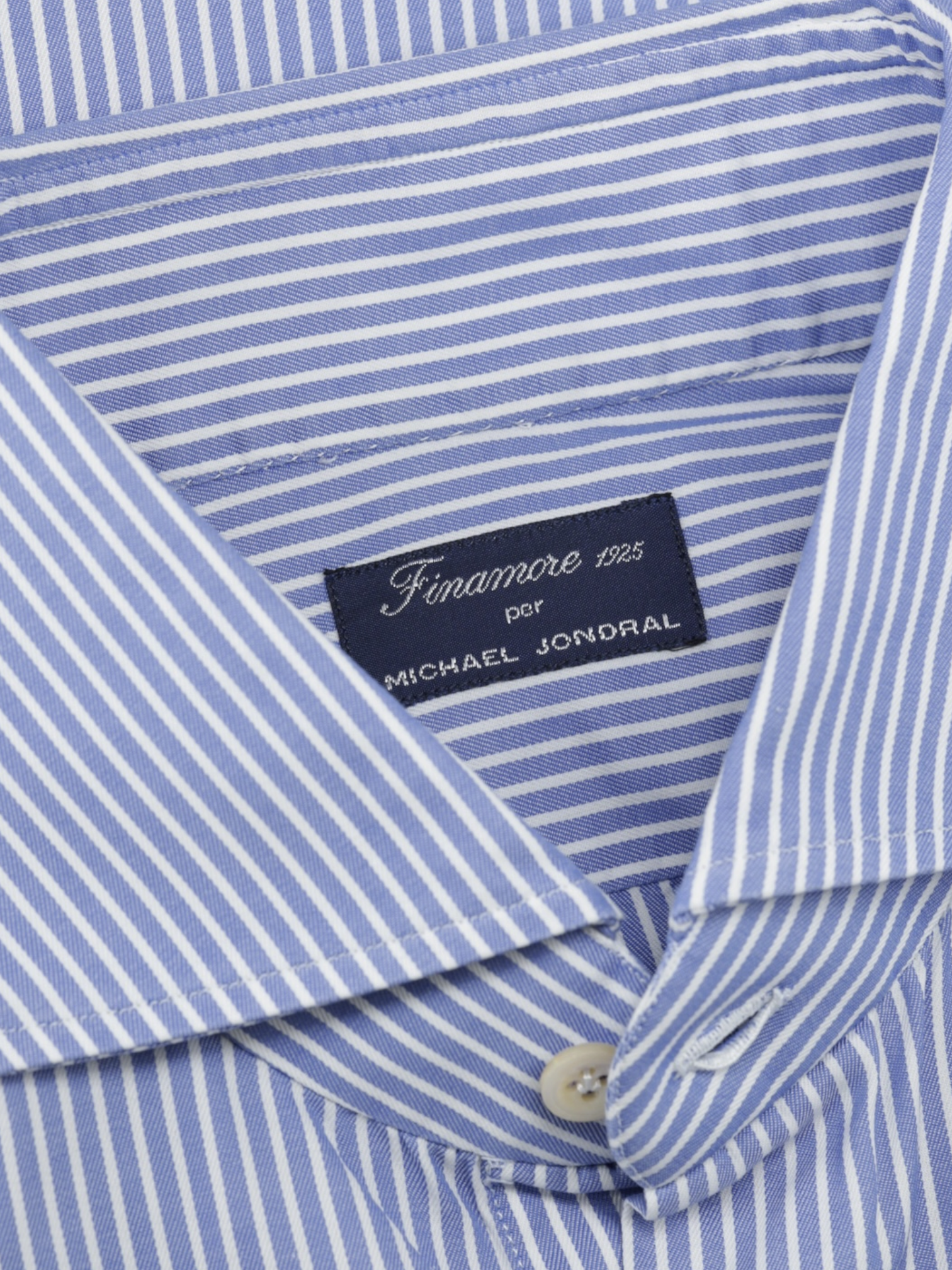 Finamore Blue & White Cotton Pinstripe Eduardo Shirt