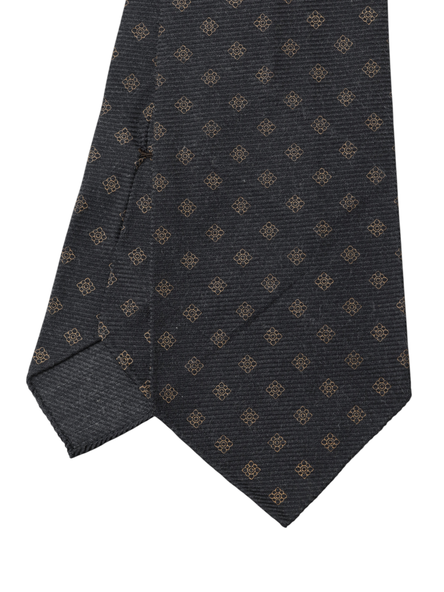 Kiton 5-Fold Warm Grey & Brown Silk Geometric Untipped & Handrolled Tie