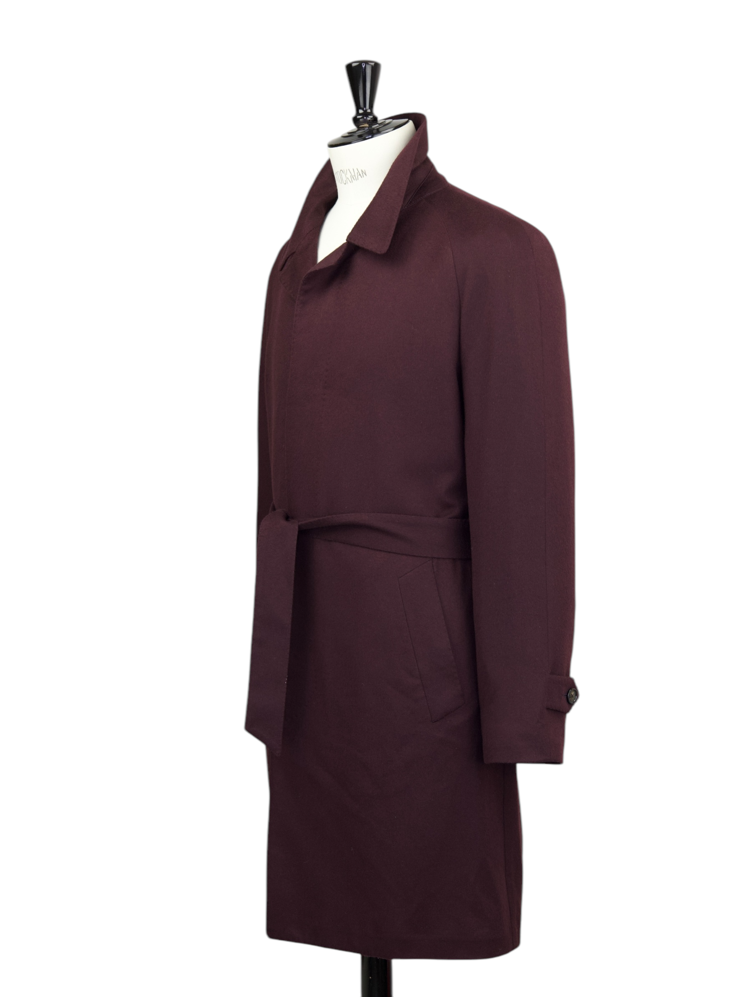 Corneliani Wine Red Extra-Fine Brushed Wool Belted Carcoat