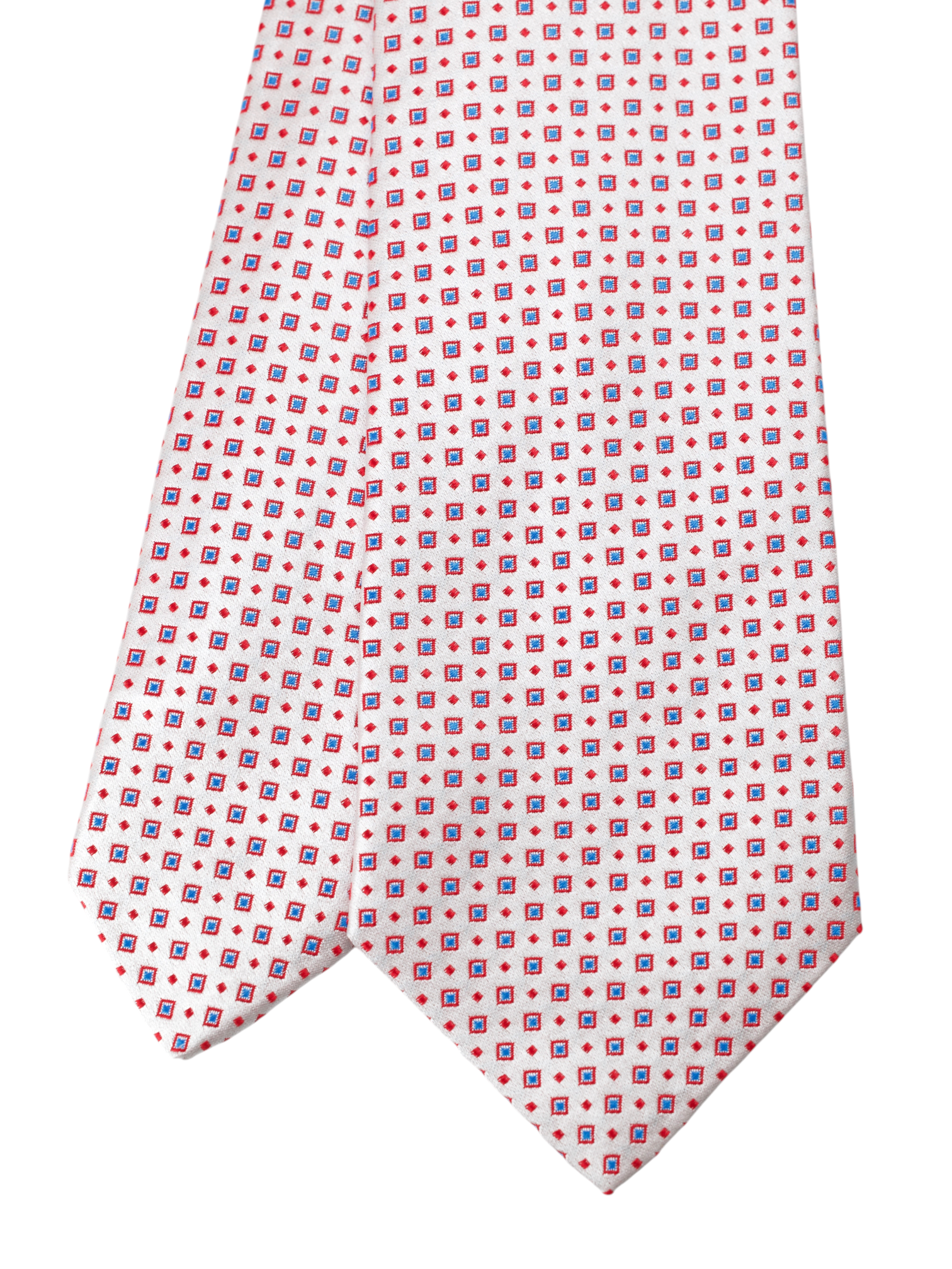 Kiton 5-Fold Light Pink, Red & Blue SIlk Micro-Square Pattern Tie