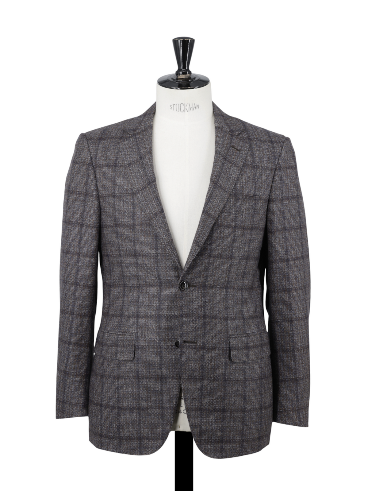 Canali Warm Taupe & Blue Wool Windowpane Jacket