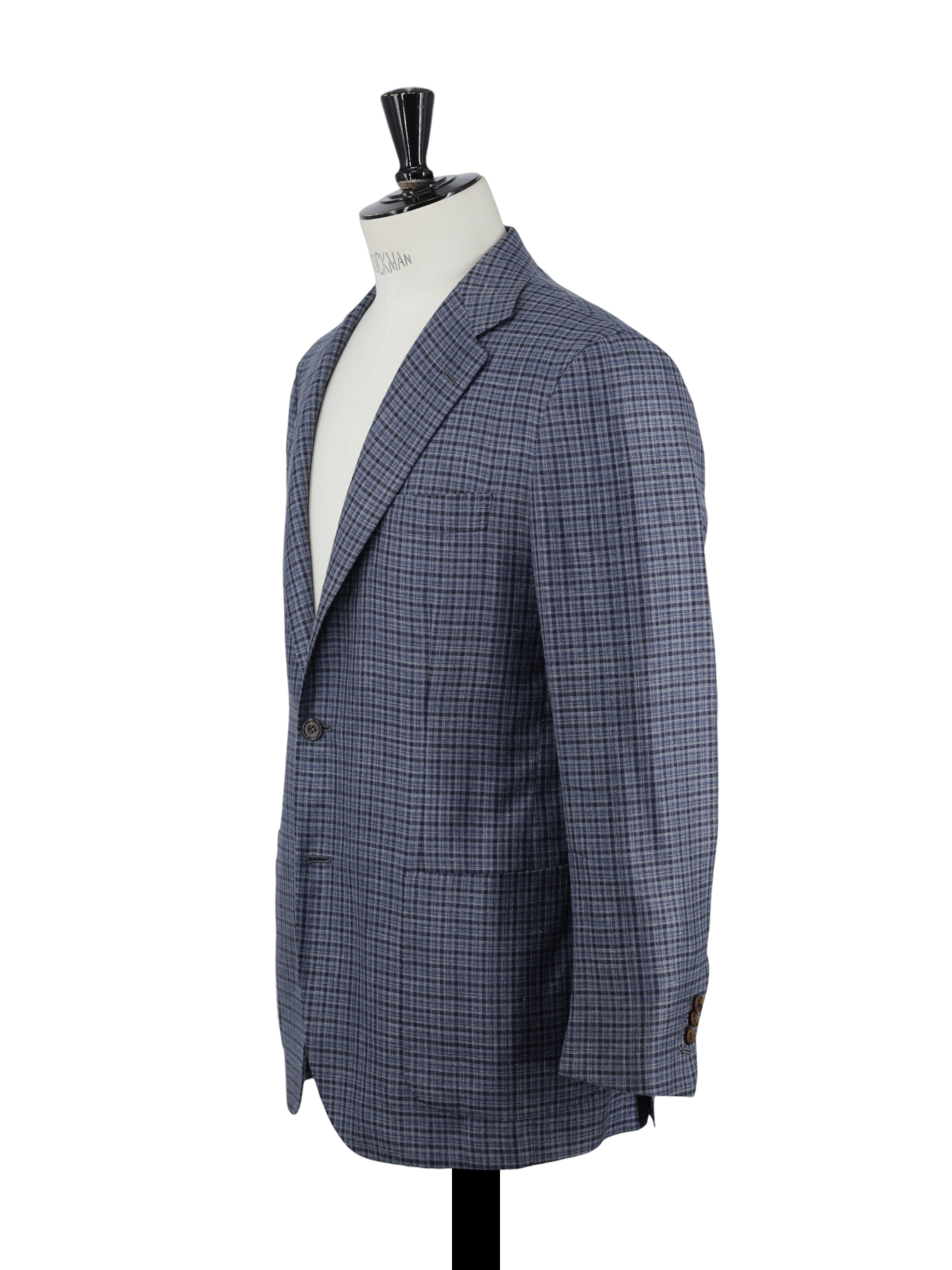 Kiton Steel Blue Cashmere, Linen & Silk Checkered Jacket