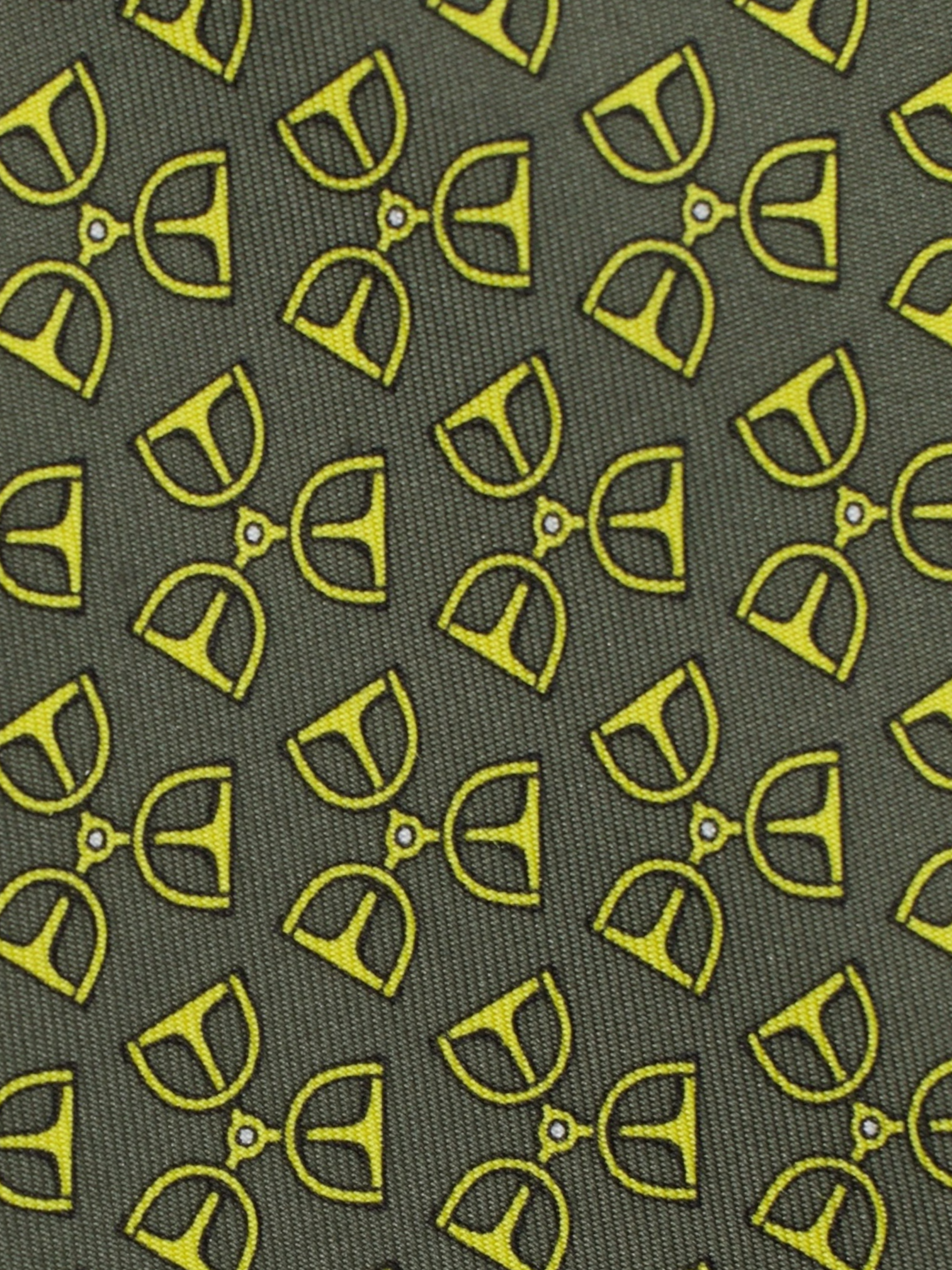 Hermès Olive Green & Yellow Silk Chain-Motif Tie