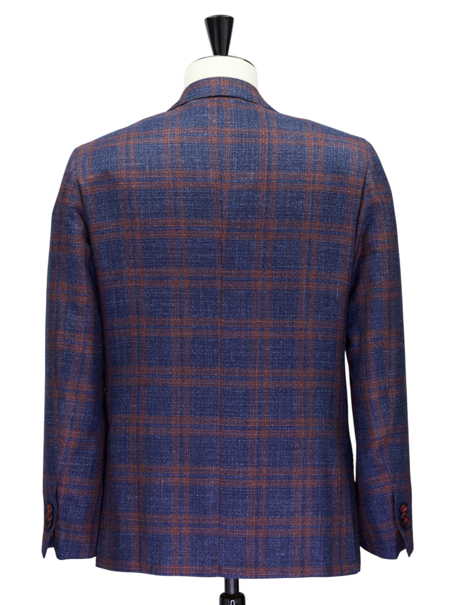 Kiton Blue & Red Cashmere, Silk & Linen Windowpane Jacket