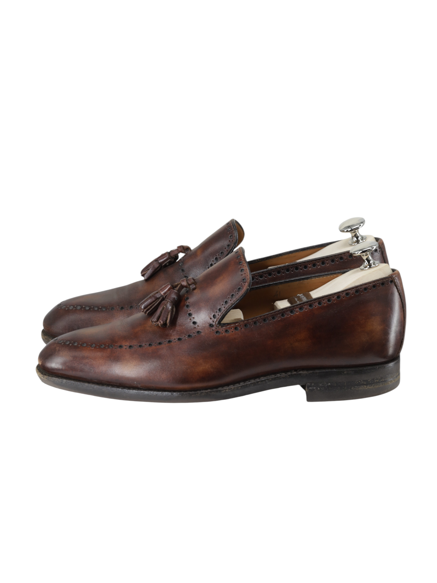 Bontoni Dark Brown Museum-Calf Perforated City-Sole Tassel Loafer + Crocodile Belt