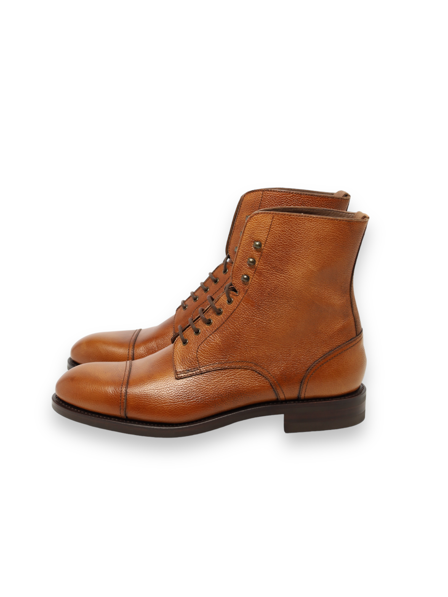 Carmina Cognac Brown Grain Leather Balmoral Boots