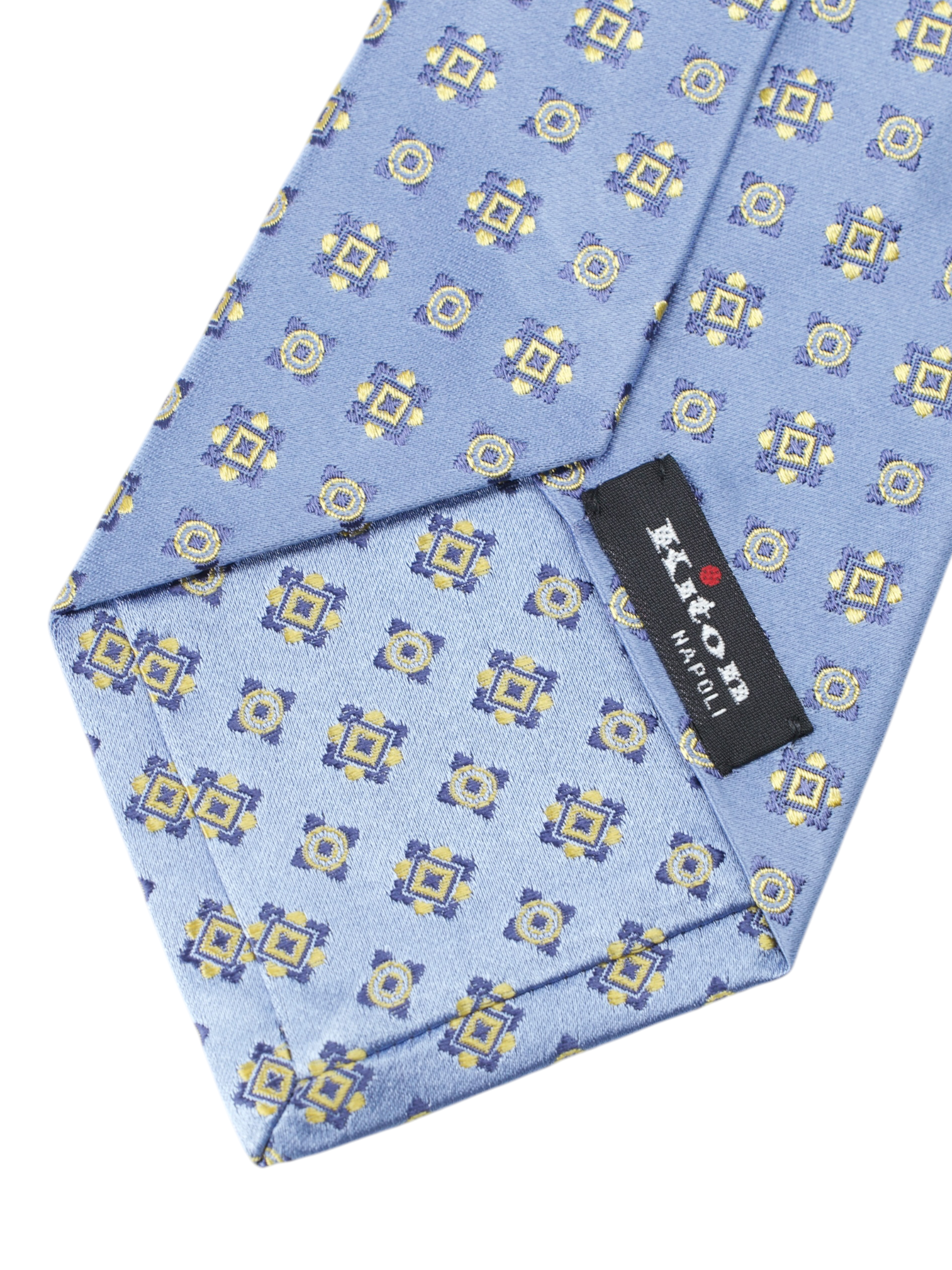 Kiton 5-Fold Light Blue & Yellow Silk Vintage Pattern Tie