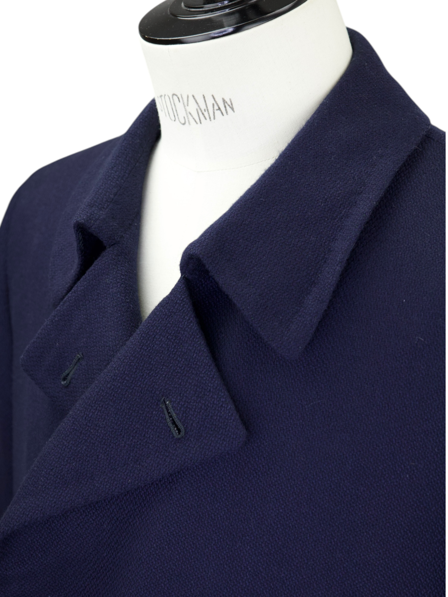 Cesare Attolini Navy Cashmere Double-Breasted Micro-Structure Peacoat