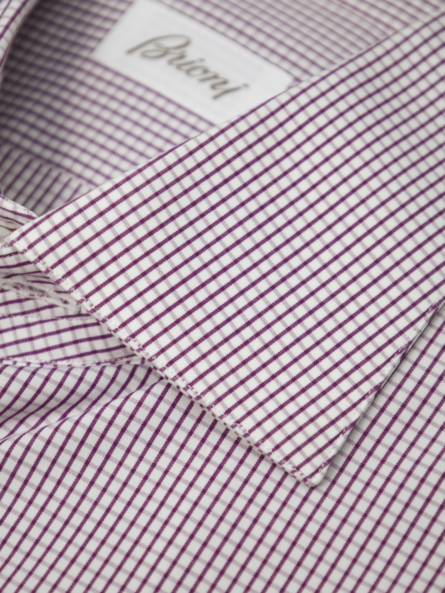 Brioni White & Aubergine Cotton Gingham Check Shirt