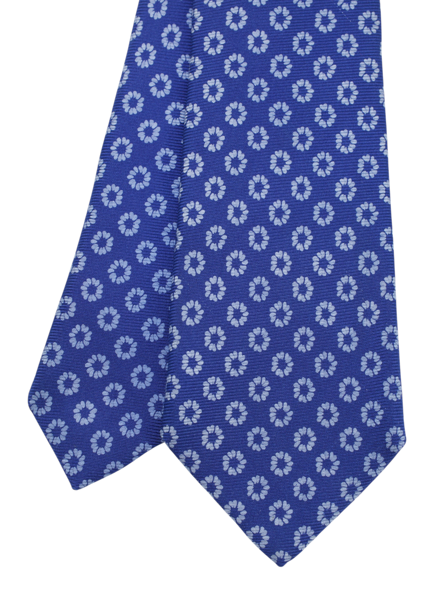 Kiton 5-Fold Azure Blue Silk Floral Pattern Tie