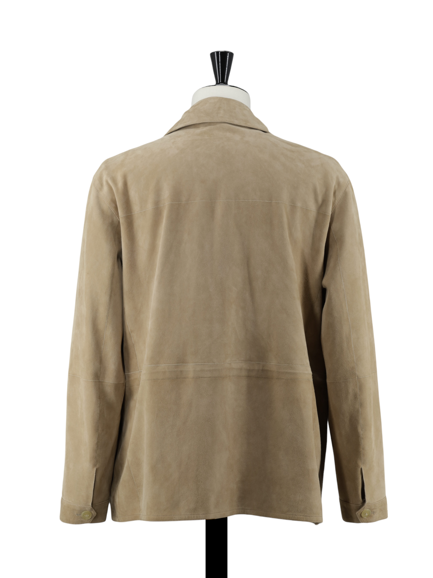 Canali Beige Lambskin-Suède Cuban-Collar Coat