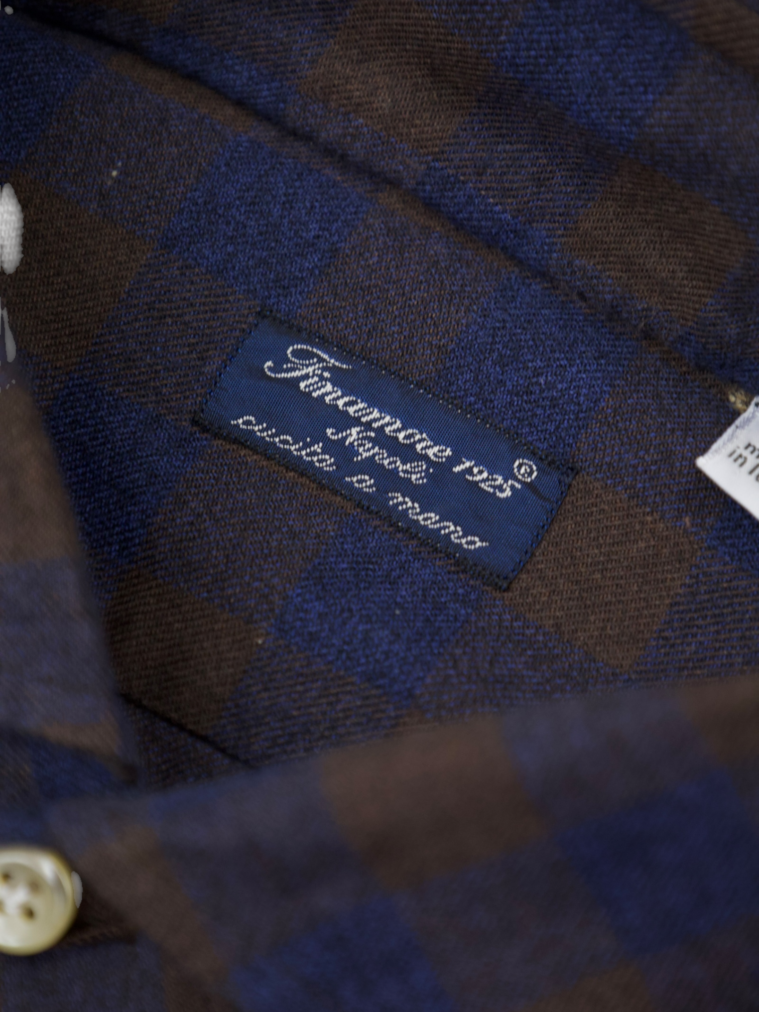 Finamore Navy & Chocolate Brown Cotton-Flannel Checkered Shirt