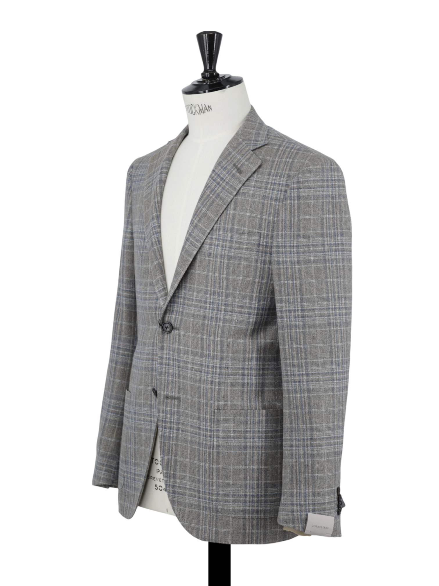Corneliani Taupe & Denim Blue Silk & Wool Checkered "Gate" Jacket