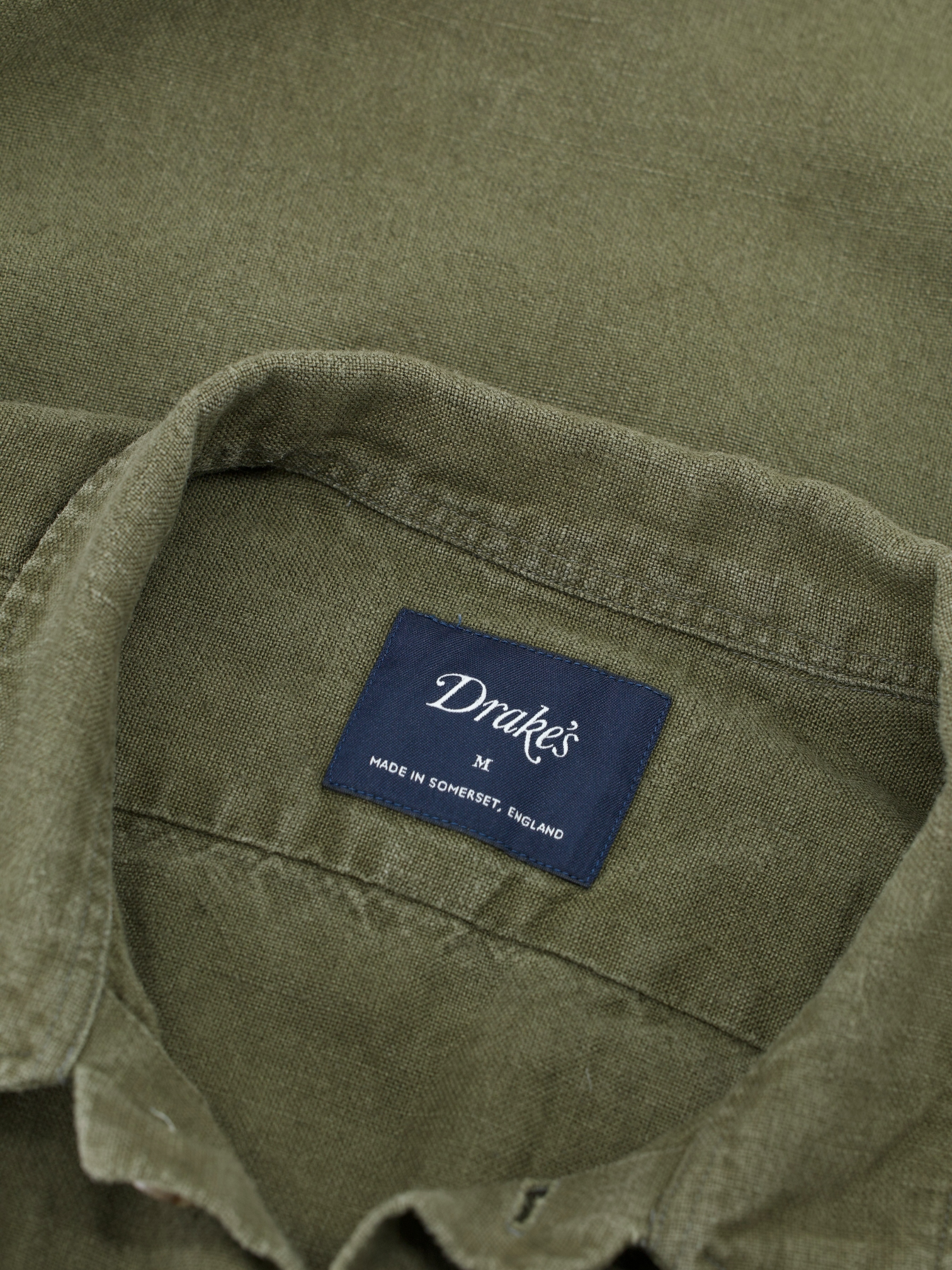 Drake's Olive Green Pure Linen Military-Style Overshirt