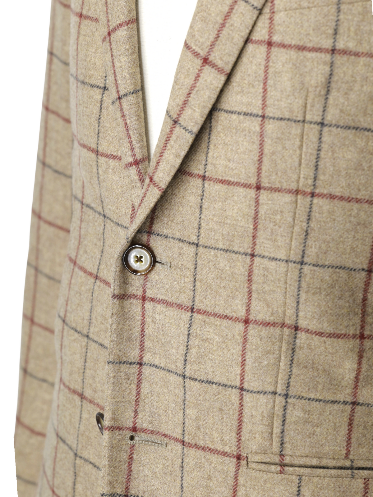 Caruso Brown & Burgundy Wool-Flannel Windowpane Jacket