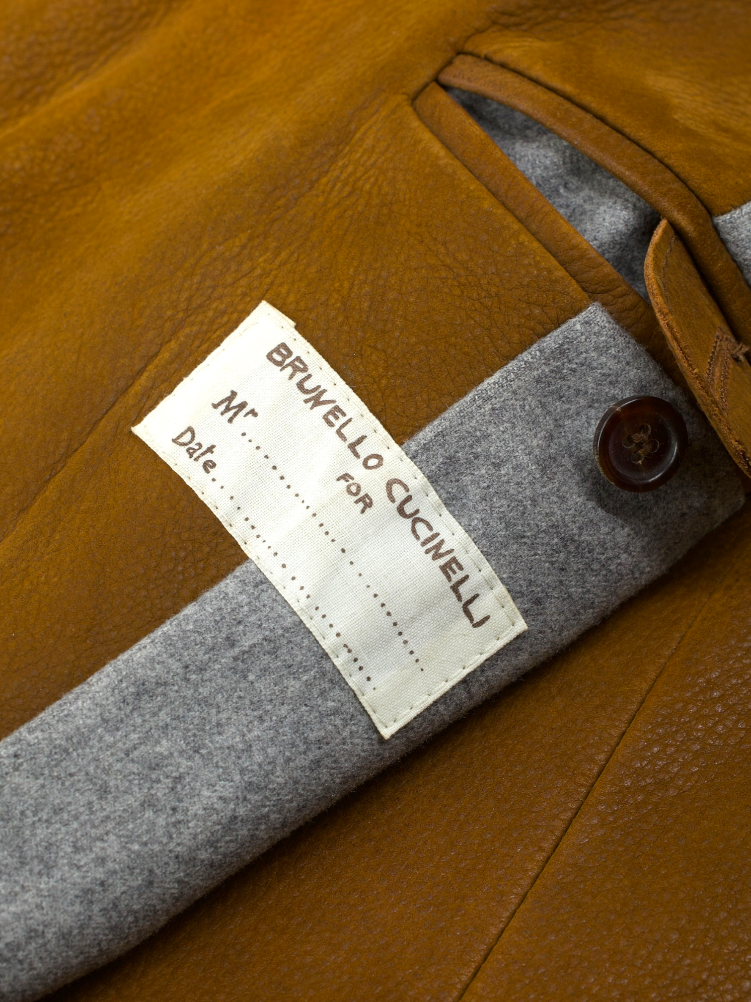 Brunello Cucinelli Whiskey Brown Grain-Leather Jacket