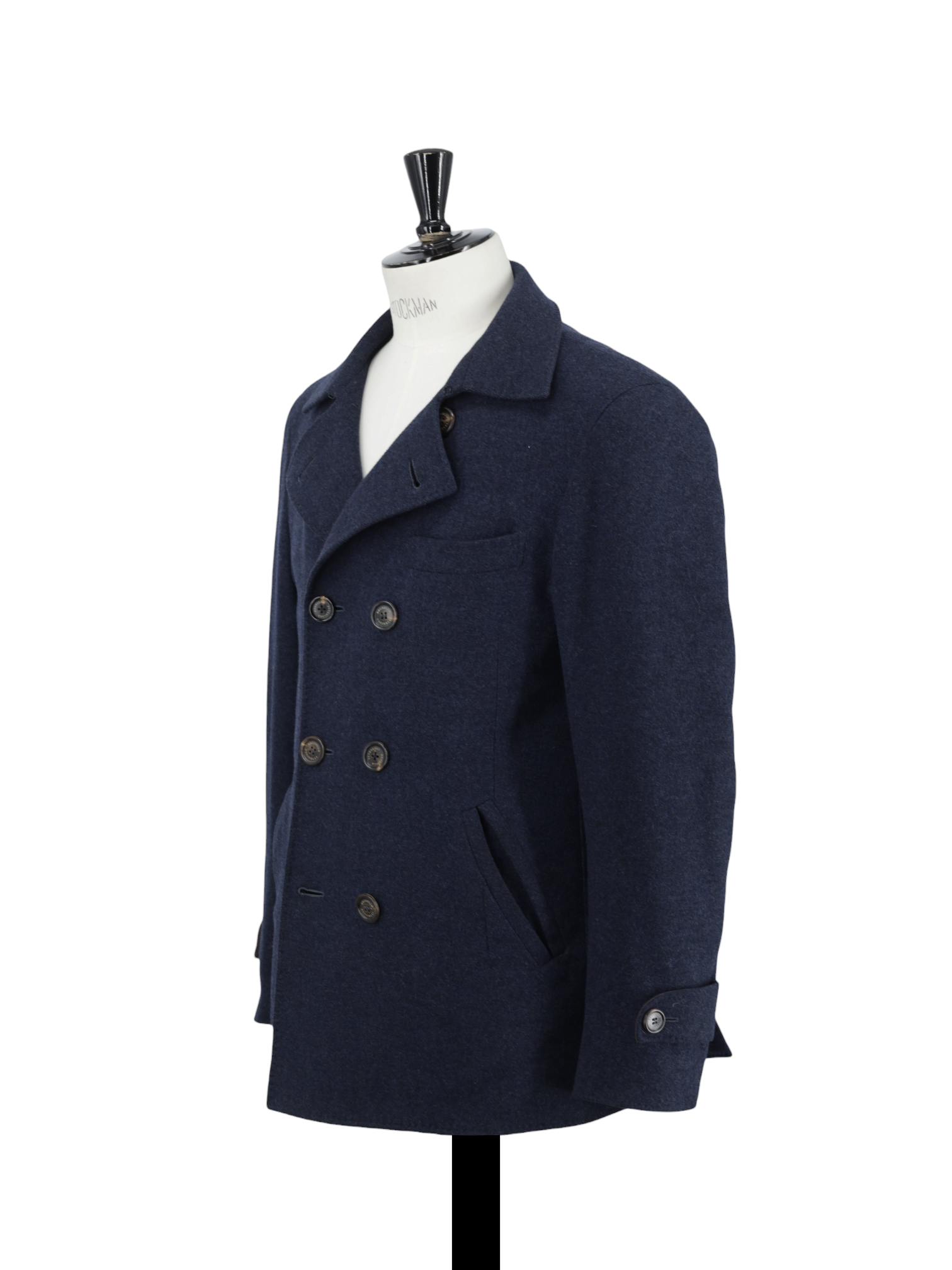 Brunello Cucinelli Dark Blue Wool & Cashmere Double Breasted Peacoat