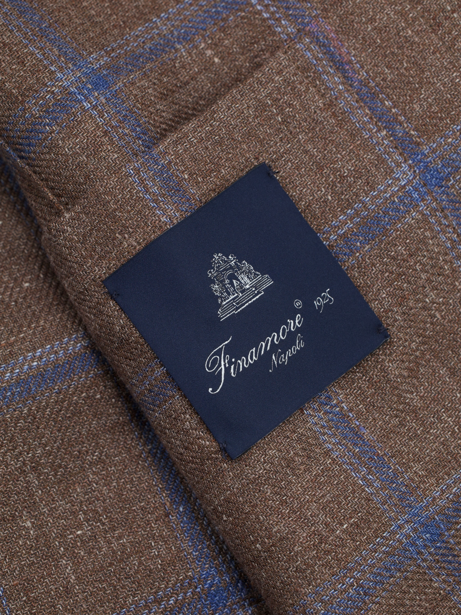 Finamore Brown & Blue Wool & Linen Checkered Shirt Jacket